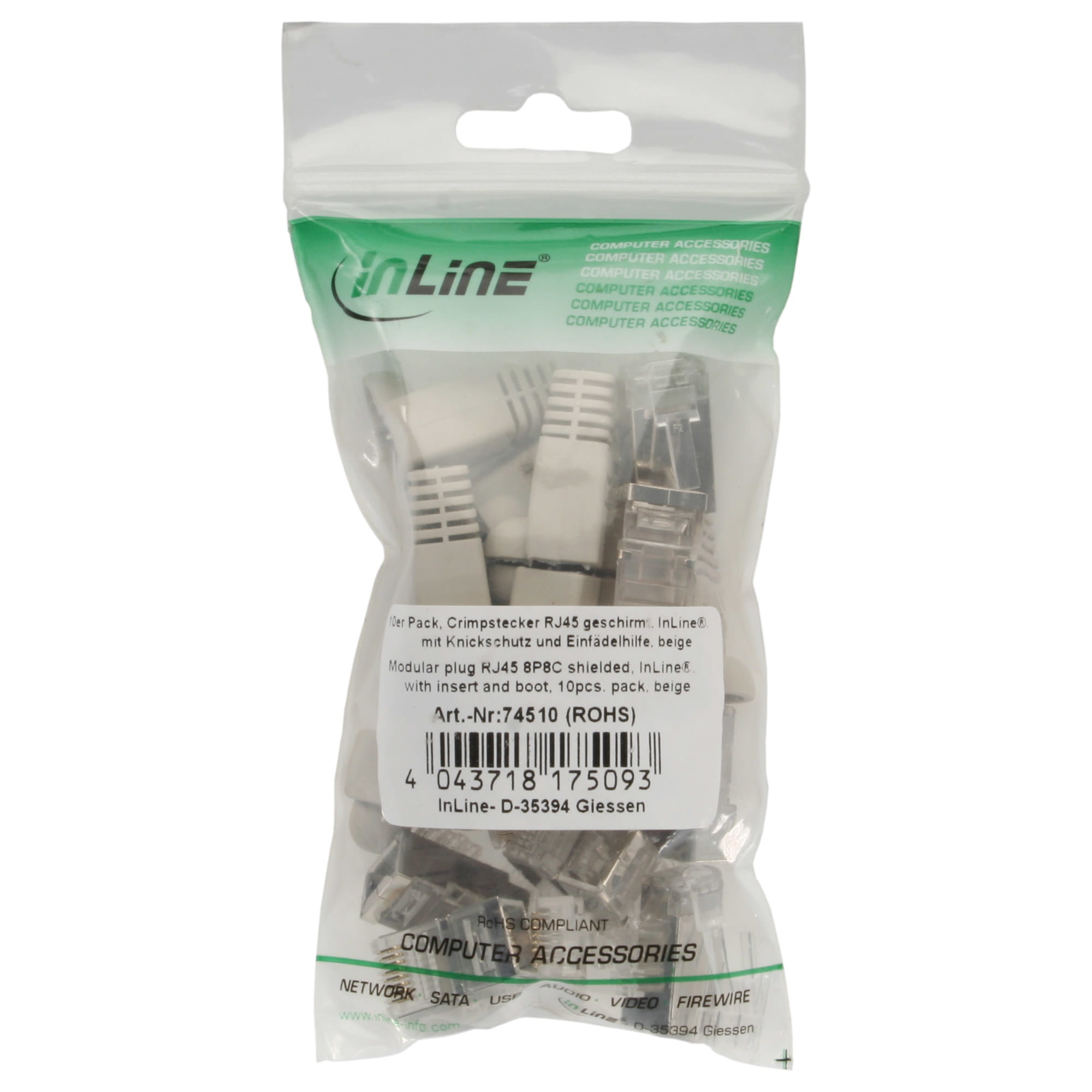 InLine Crimpstecker RJ45 geschirmt - Knickschutz beige - 10er Pack