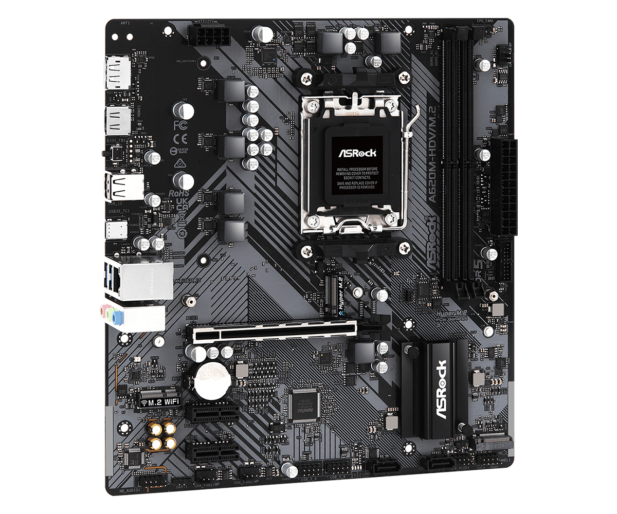 ASRock A620M-HDV/M.2 - Motherboard - micro ATX - Socket AM5 - AMD A620 Chipsatz - USB 3.2 Gen 1, USB-C 3.2 Gen 1 - Gigabit LAN - Onboard-Grafik (CPU erforderlich)