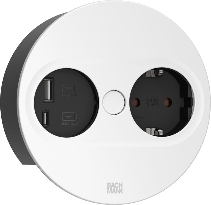 Bachmann 946.204, Type F + USB A + USB C, Desktop eingebettet, 4 cm, Edelstahl, Metall, Kunststoff, IP20