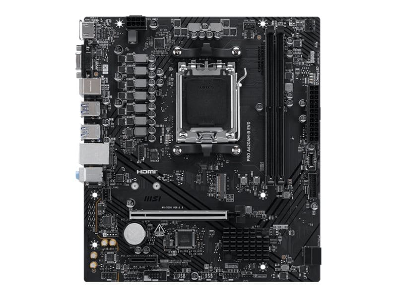 MSI PRO A620AM-B EVO - Motherboard - micro ATX - Socket AM5 - AMD A620A Chipsatz - USB 3.2 Gen 1, USB-C 3.2 Gen 1 - 2.5 Gigabit LAN - Onboard-Grafik (CPU erforderlich)