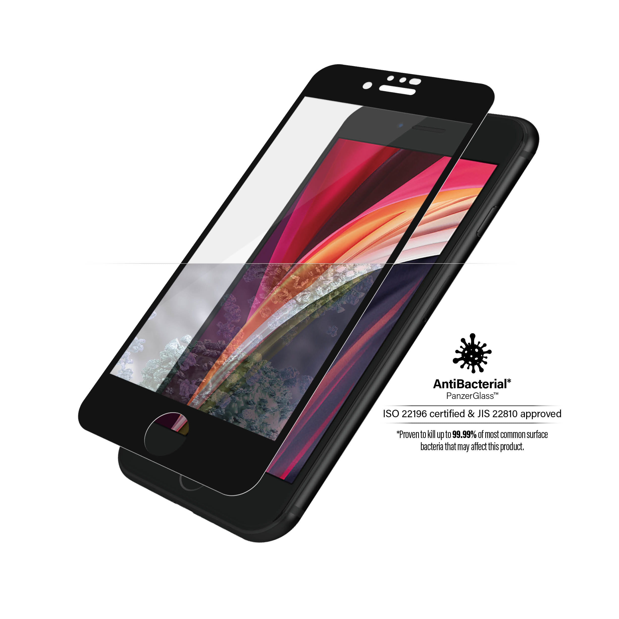PanzerGlass Bildschirmschutz für Handy - Glas - Rahmenfarbe schwarz - für Apple iPhone 6, 6s, 7, 8, SE (2. Generation)