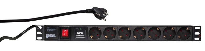 LogiLink Stromverteilungseinheit (Rack - einbaufähig) - Wechselstrom 250 V - 3500 Watt - Eingabe, Eingang power CEE 7/7 - Ausgangsanschlüsse: 7 (Stromversorgung)