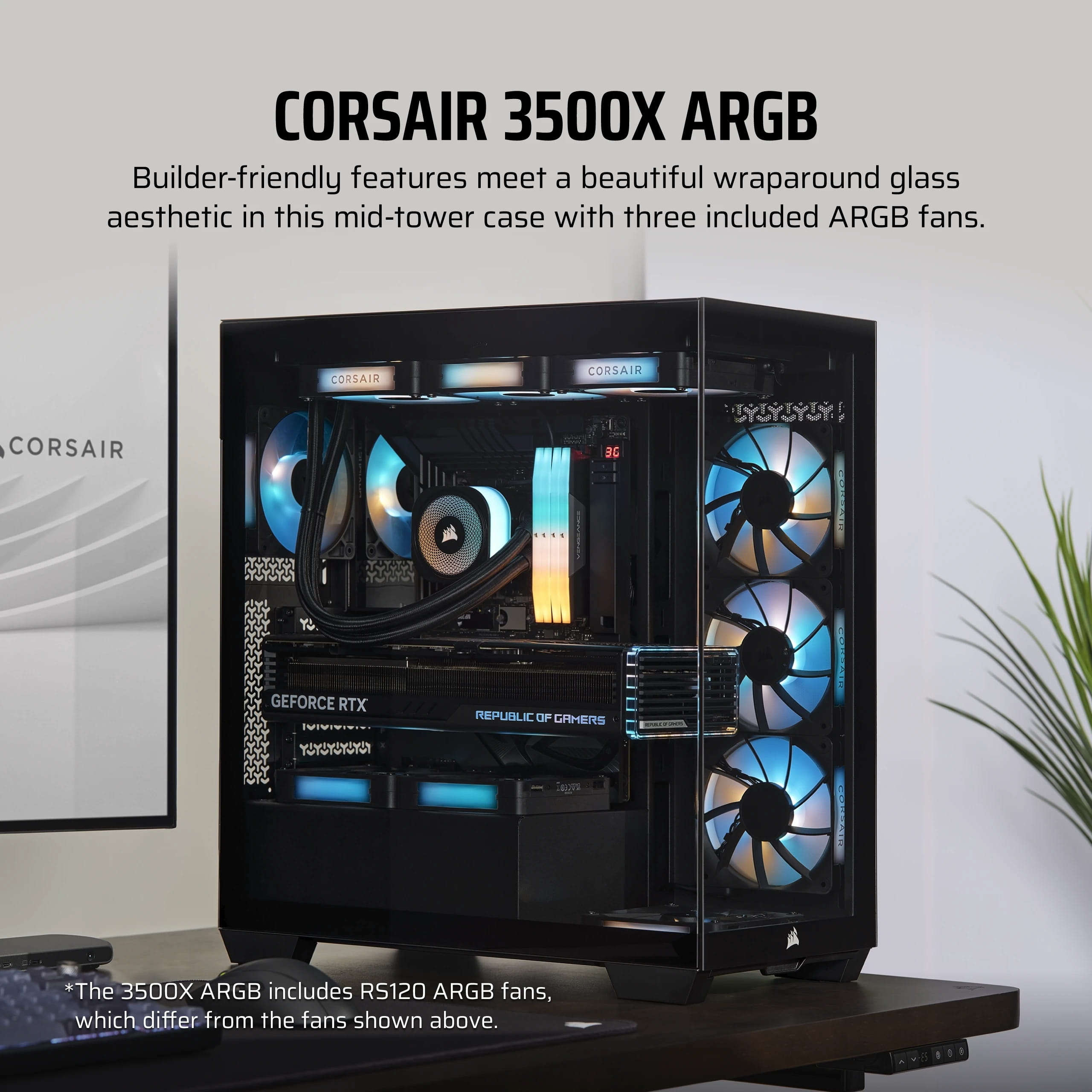 Corsair 3500X ARGB - Mid tower - E-ATX - Seitenteil mit Fenster (gehärtetes Glas)