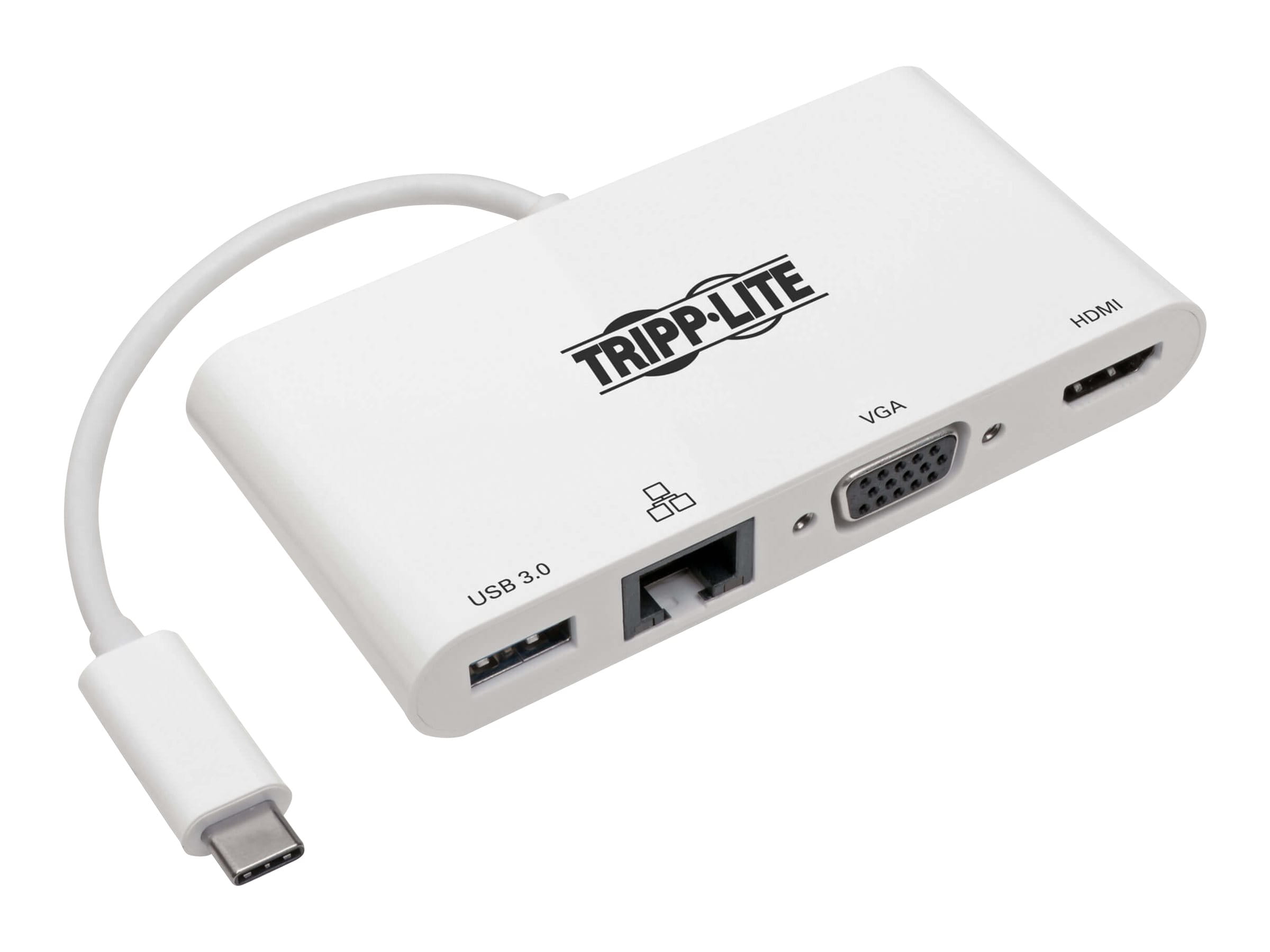Tripp Eaton Tripp Lite Series USB C Docking Station Adapter Converter Thunderbolt 3 Compatible 4K HDMI VGA Gbe USB-A Hub White