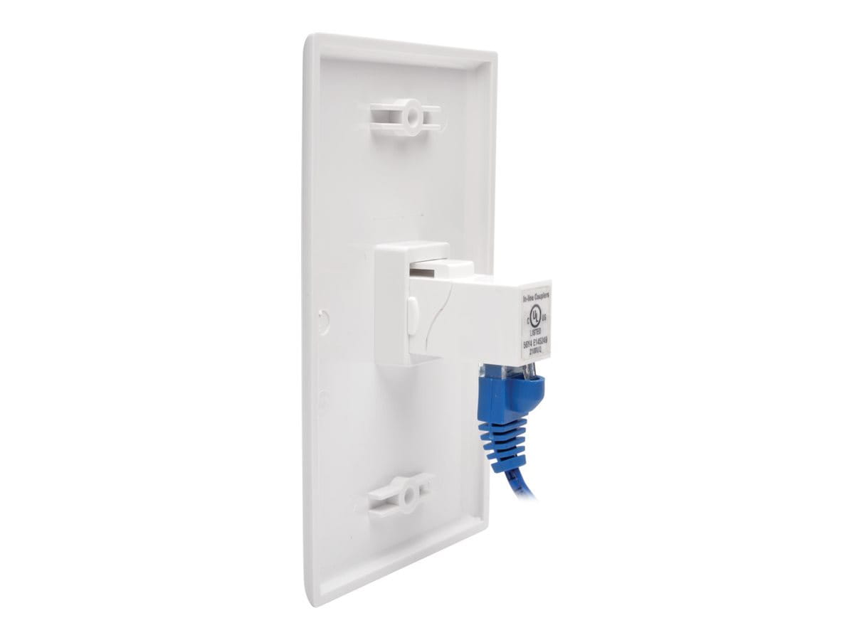 Tripp Eaton Tripp Lite Series Cat6a Straight-Through Modular In-Line Snap-In Coupler w/90-Degree Down-Angled Port, White (RJ45 F/F)