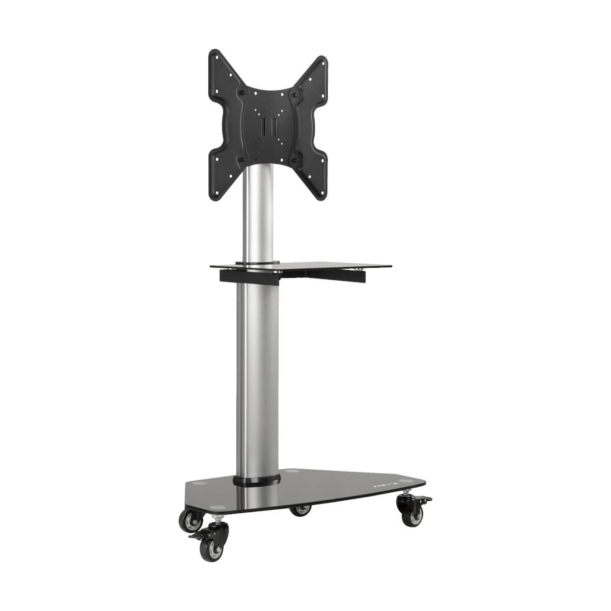 Tripp Eaton Tripp Lite Series Premier Rolling TV Cart for 32" to 55" Displays, Black Glass Base and Shelf, Locking Casters - Wagen - fest - für Monitor / HDTV - Aluminium, Stahl - Schwarz, Silber - Bildschirmgröße: 81.28-139.7 cm (32"-55")