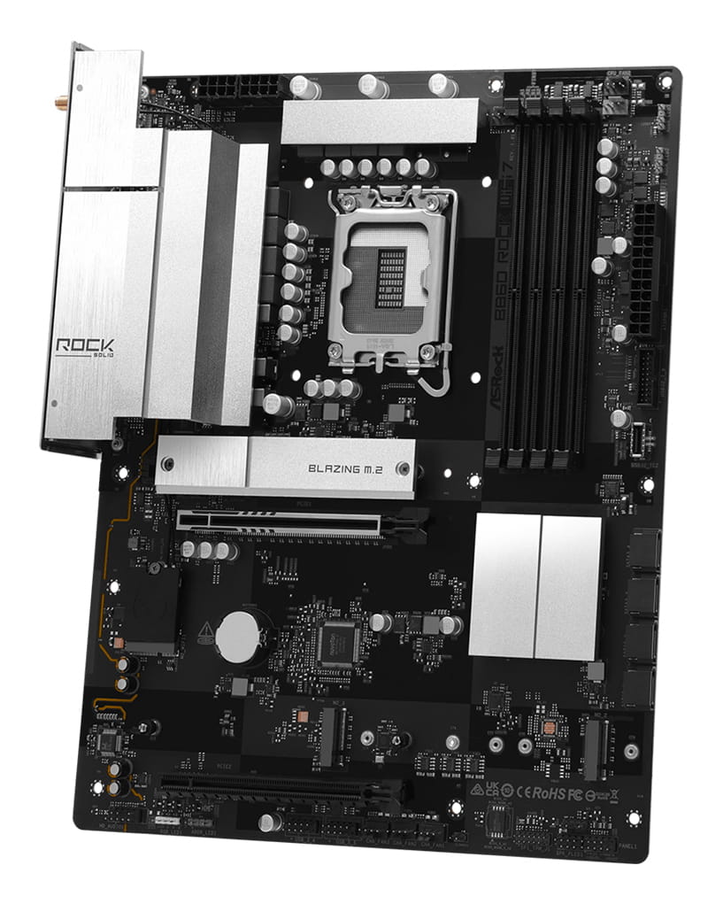 ASRock B860 Rock WiFi 7 - Motherboard - ATX - LGA1851 Sockel - B860 Chipsatz - USB 3.2 Gen 1, USB-C 3.2 Gen 1 - 2.5 Gigabit LAN, Bluetooth, Wi-Fi 7 - Onboard-Grafik (CPU erforderlich)