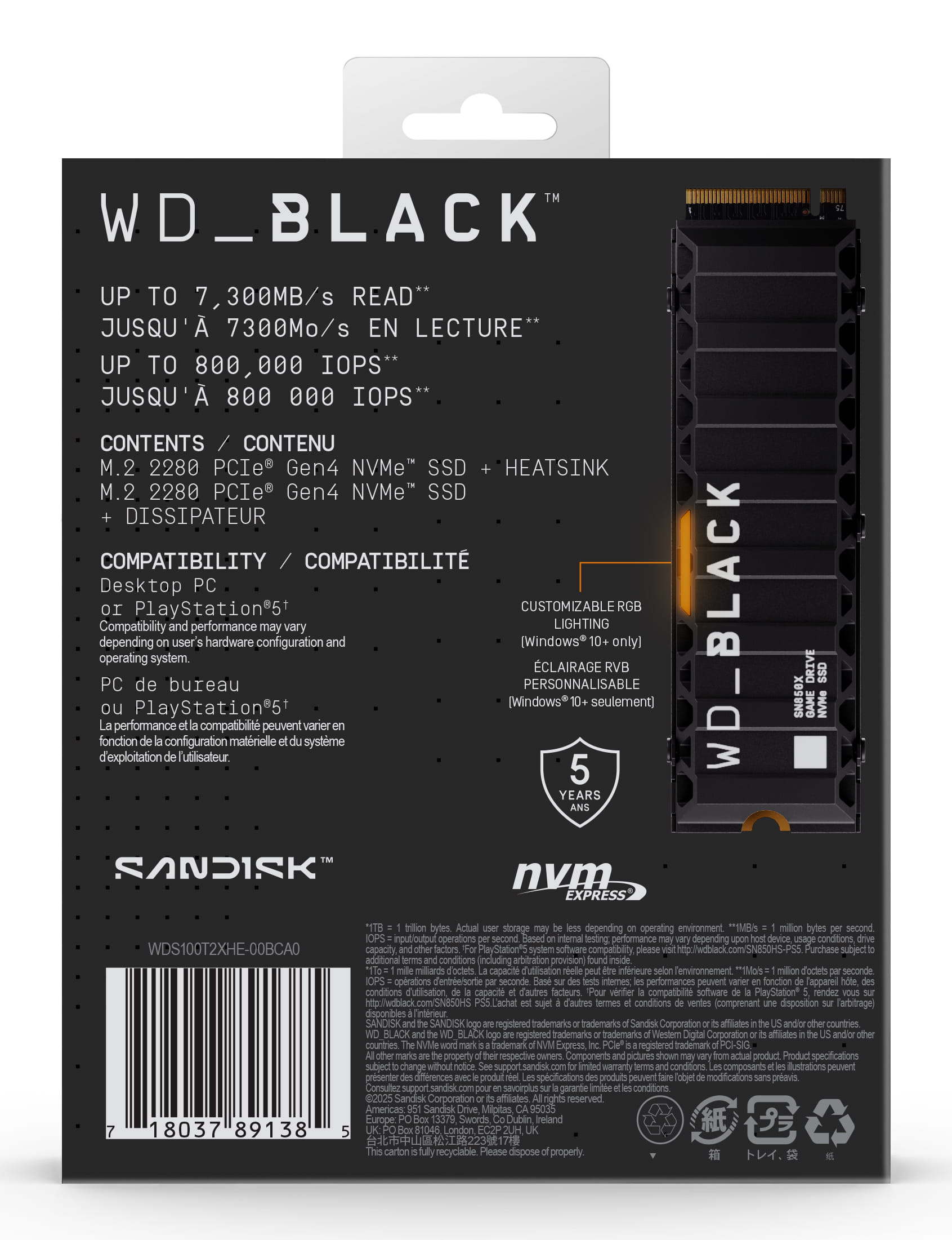 WD WD_BLACK SN850X WDS100T2XHE - SSD - verschlüsselt - 1 TB - intern - M.2 2280 - PCIe 4.0 x4 (NVMe)