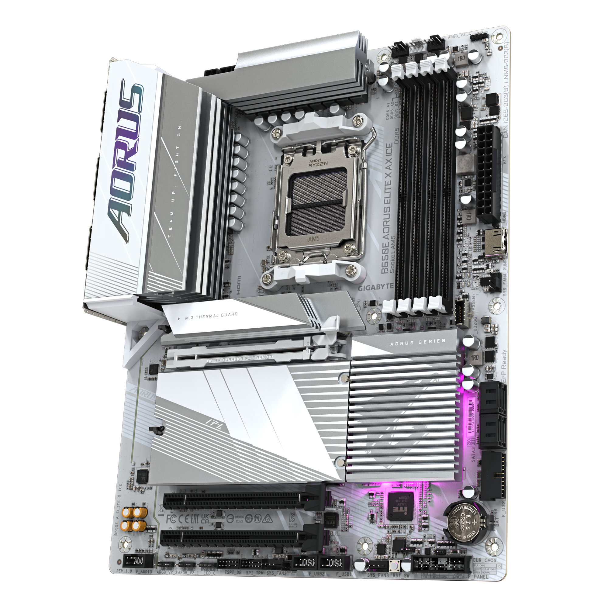 Gigabyte AORUS B650E ELITE X AX ICE - Motherboard - ATX - Socket AM5 - AMD B650 Chipsatz - USB-C 3.2 Gen2, USB 3.2 Gen 2, USB 3.2 Gen 1, USB-C 3.2 Gen 2x2 - 2.5 Gigabit LAN, Wi-Fi 6E, Bluetooth - Onboard-Grafik (CPU erforderlich)