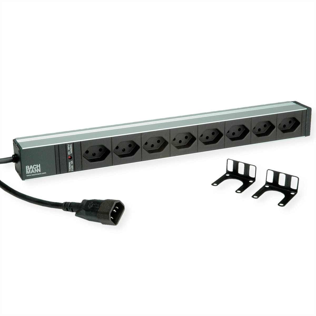 Bachmann 19" ALU 1HE PDU 8xCH T13 H05VV-F 3G1.5mm² C14 Stecker - Steckdosenleiste - 2 m