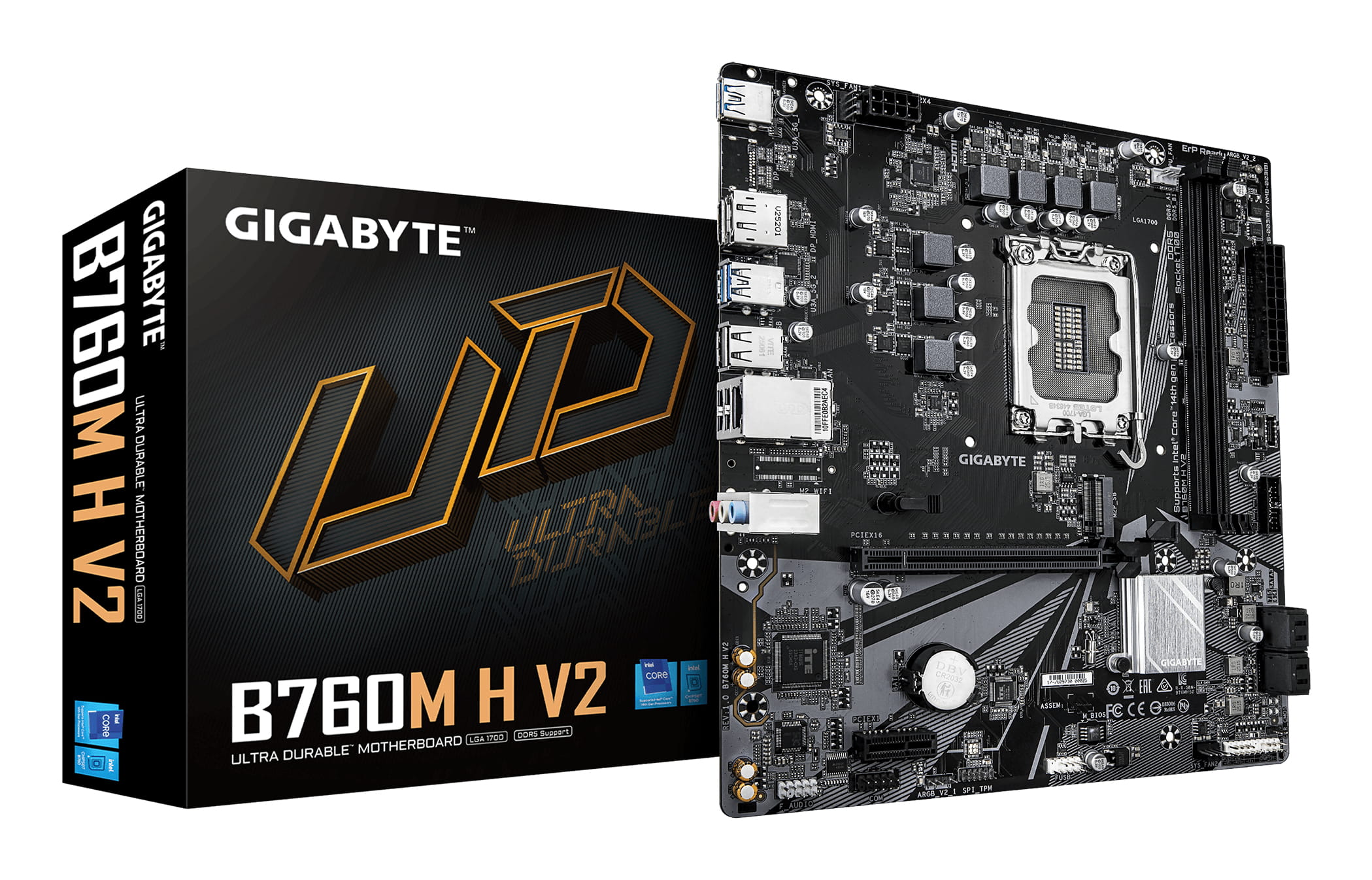 Gigabyte B760M H V2 Mainboard - Unterstützt Intel Core Prozessoren der 14. Generation, digitales 5+1+1-Phasen-VRM, bis zu 8000MHz DDR5 (O.C.), 1xPCIe 4.0 M.2, 1GbE LAN, USB 3.2 Gen1, Intel, LGA 1700, Intel® Celeron®, Intel Core i3 12th Gen, Intel Core