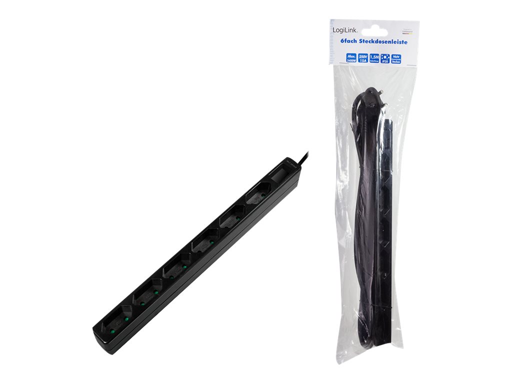 LogiLink Slim - Steckdosenleiste - Wechselstrom 250 V - 3400 Watt - Ausgangsanschlüsse: 6 (6 x Eurostecker)