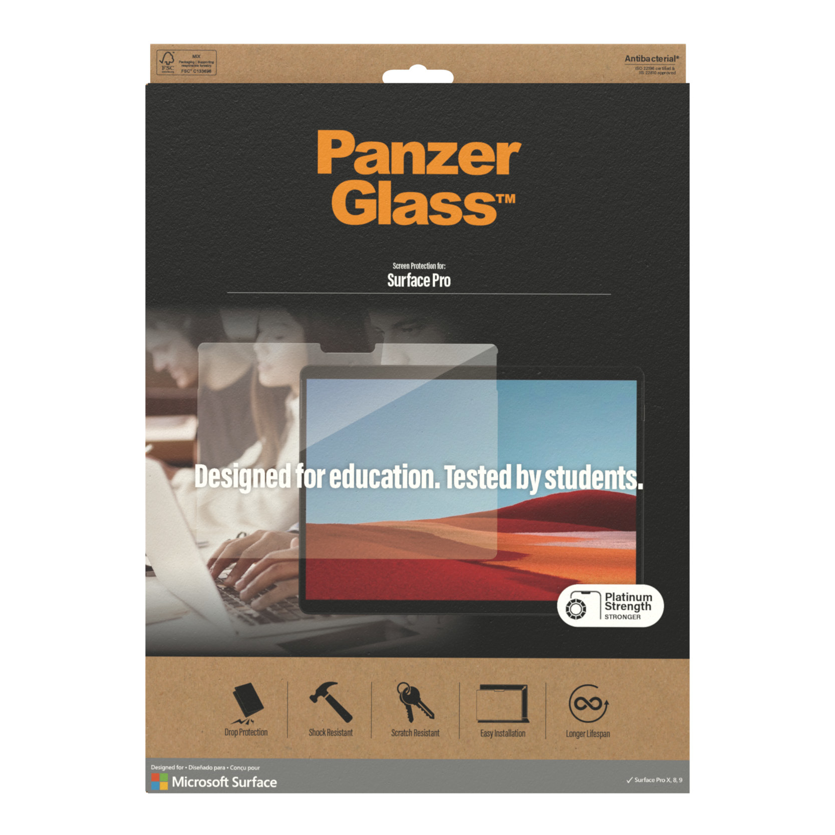 PanzerGlass ® Displayschutz Microsoft Surface Pro X | Pro 8 AB, Microsoft, Microsoft - Surface Pro X, Microsoft - Surface Pro 8, Trockene Anwendung, Kratzresistent, Schockresistent, Antibakteriell, Transparent, 50 Stück(e)