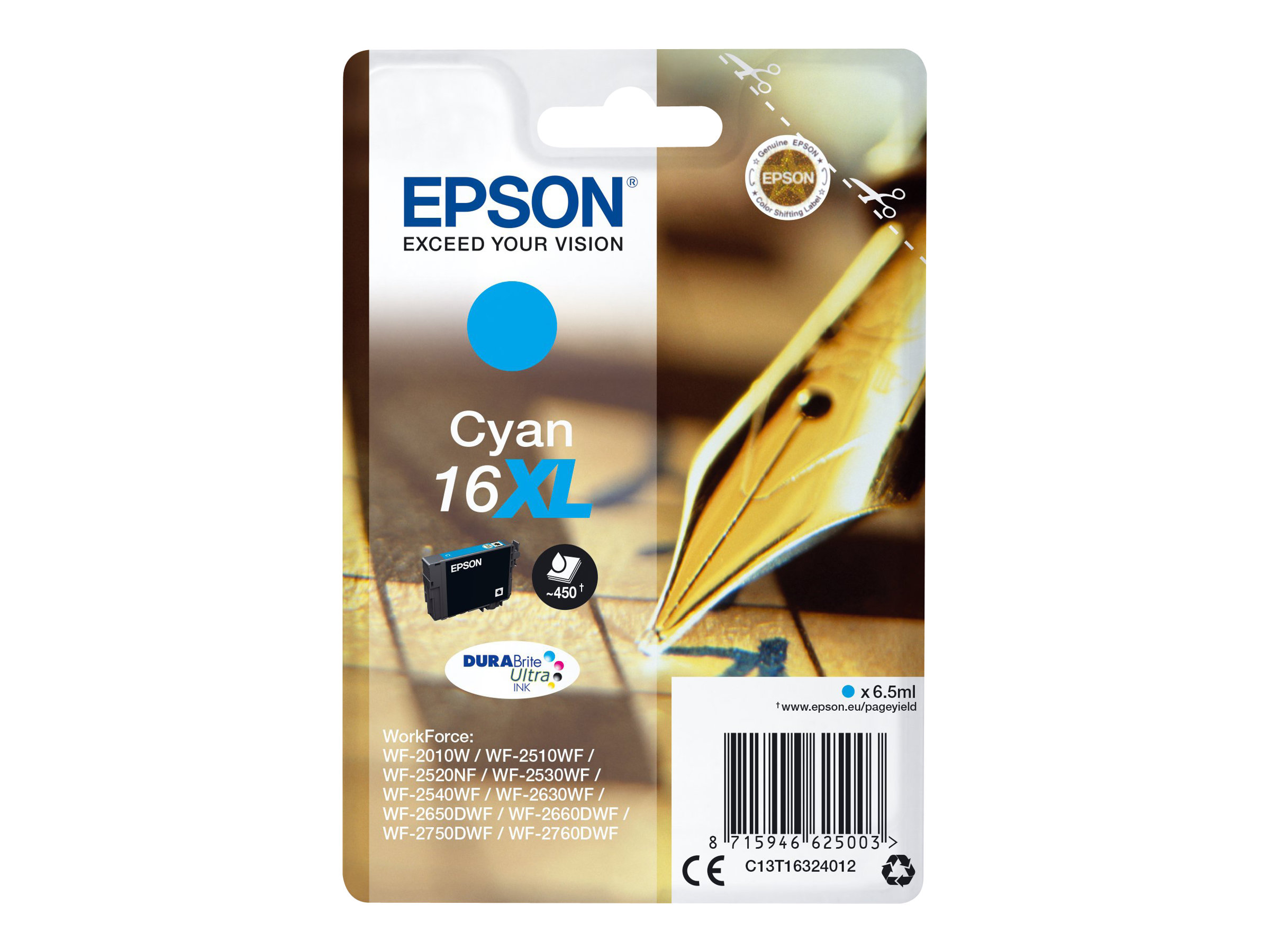 Epson 16XL - 6.5 ml - XL - Cyan - Original - Blister mit RF- / aktustischem Alarmsignal