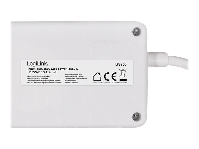 LogiLink Steckdosenleiste - Wechselstrom 250 V - 3680 Watt - Ausgangsanschlüsse: 6 (6 x Leistungs-CEE 7/3)