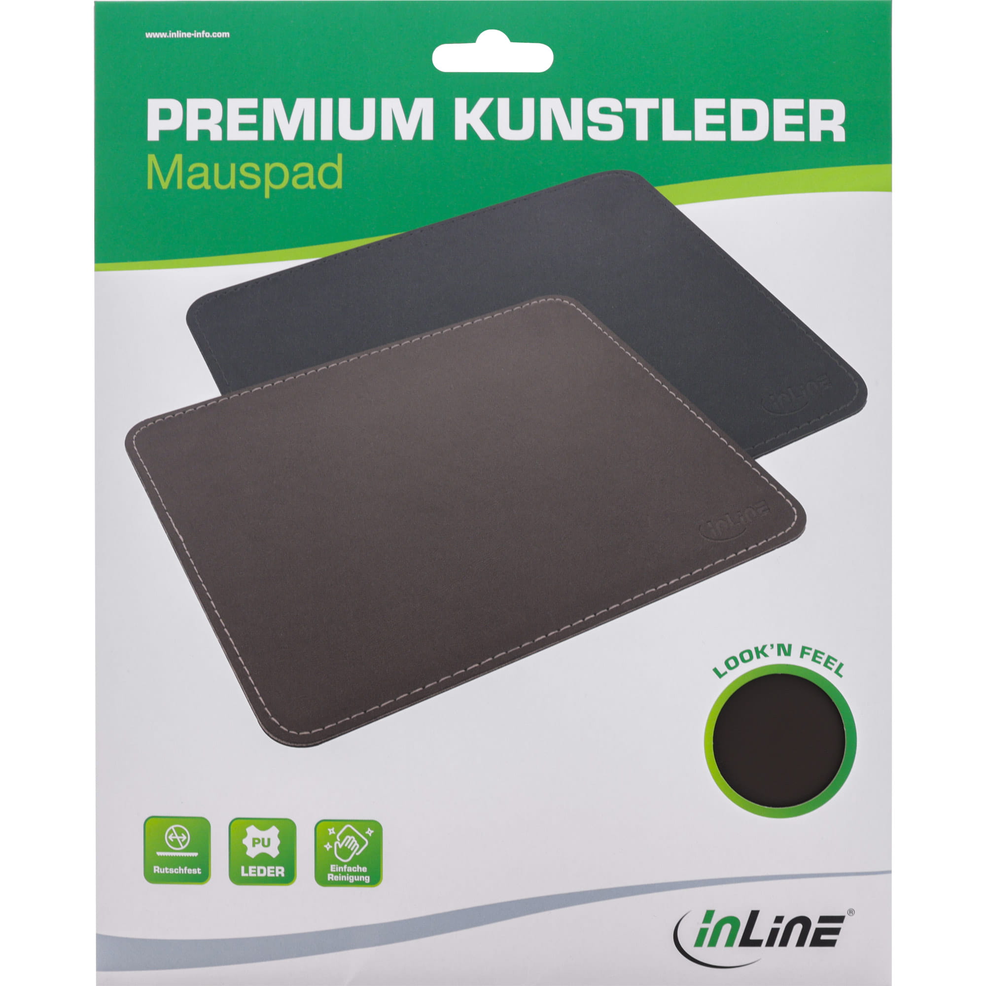 InLine Maus-Pad Premium Kunstleder - 250x220x3mm - schwarz