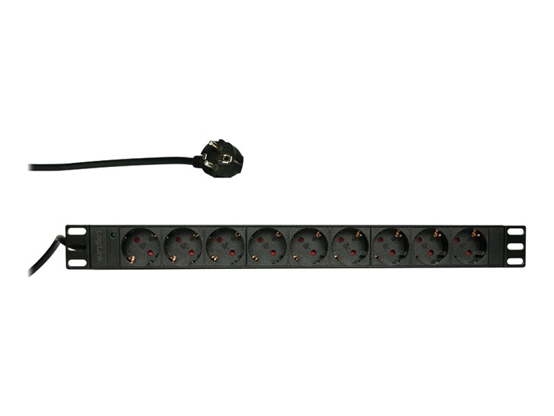 LogiLink Stromverteilungseinheit (Rack - einbaufähig) - Wechselstrom 250 V - Eingabe, Eingang power CEE 7/7 - Ausgangsanschlüsse: 9 (Stromversorgung)