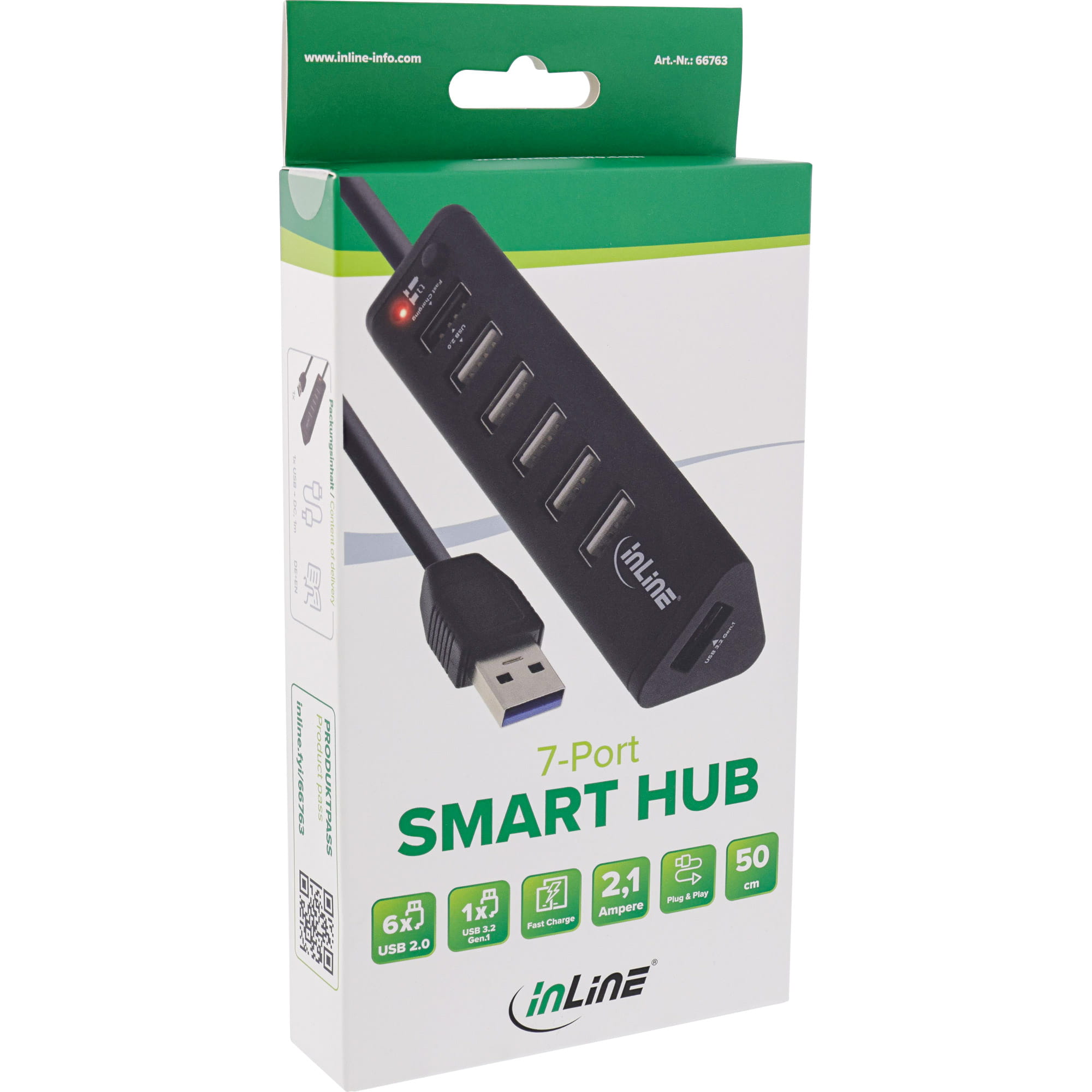 InLine Smart Hub - 7-fach USB 3.2 Gen.1 / 2.0 Hub mit Schnelllade-Anschluss