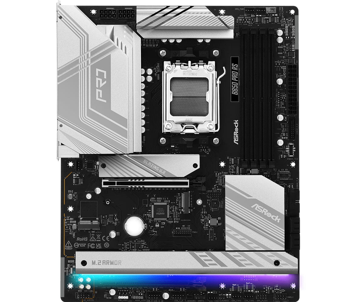 ASRock B850 Pro RS - Motherboard - ATX - Socket AM5 - AMD B850 Chipsatz - USB-C 3.2 Gen 2x2, USB-C 3.2 Gen 1, USB 3.2 Gen 1, USB-C 3.2 Gen2 - 2.5 Gigabit LAN - Onboard-Grafik (CPU erforderlich)