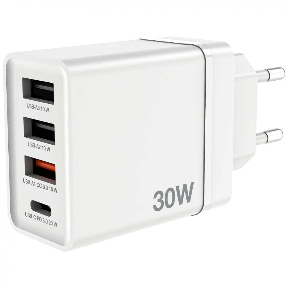 Verbatim Netzteil - 30 Watt - 5 A - PD 3.0, QC 3.0 - 4 Ausgabeanschlussstellen (24 pin USB-C, 3 x USB Typ A)