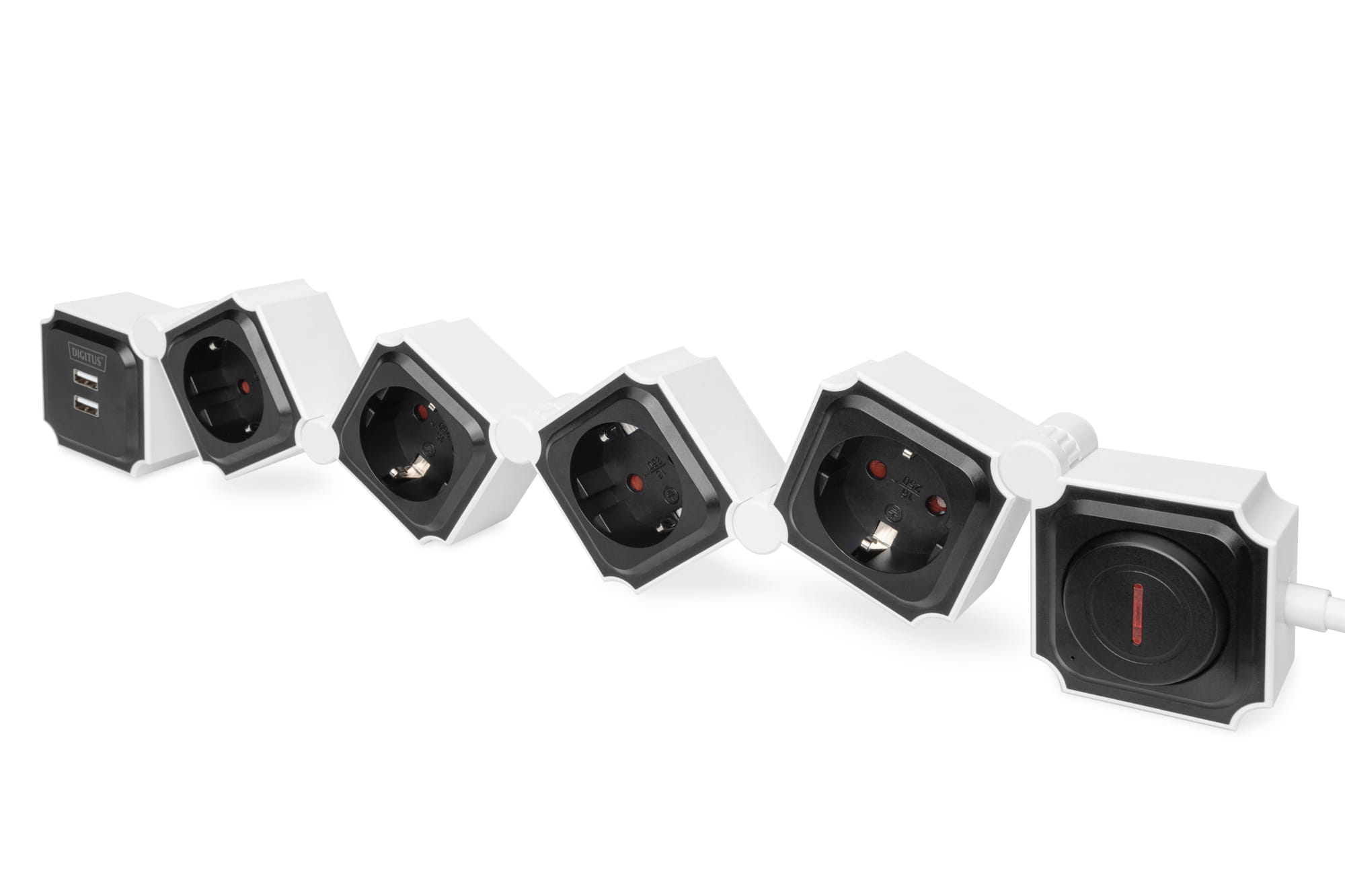DIGITUS DA-70620 - Steckdosenleiste - Wechselstrom 250 V - 3680 Watt - Eingabe, Eingang Stromversorgung - Ausgangsanschlüsse: 4 (4 x Spannung, 2 x USB)