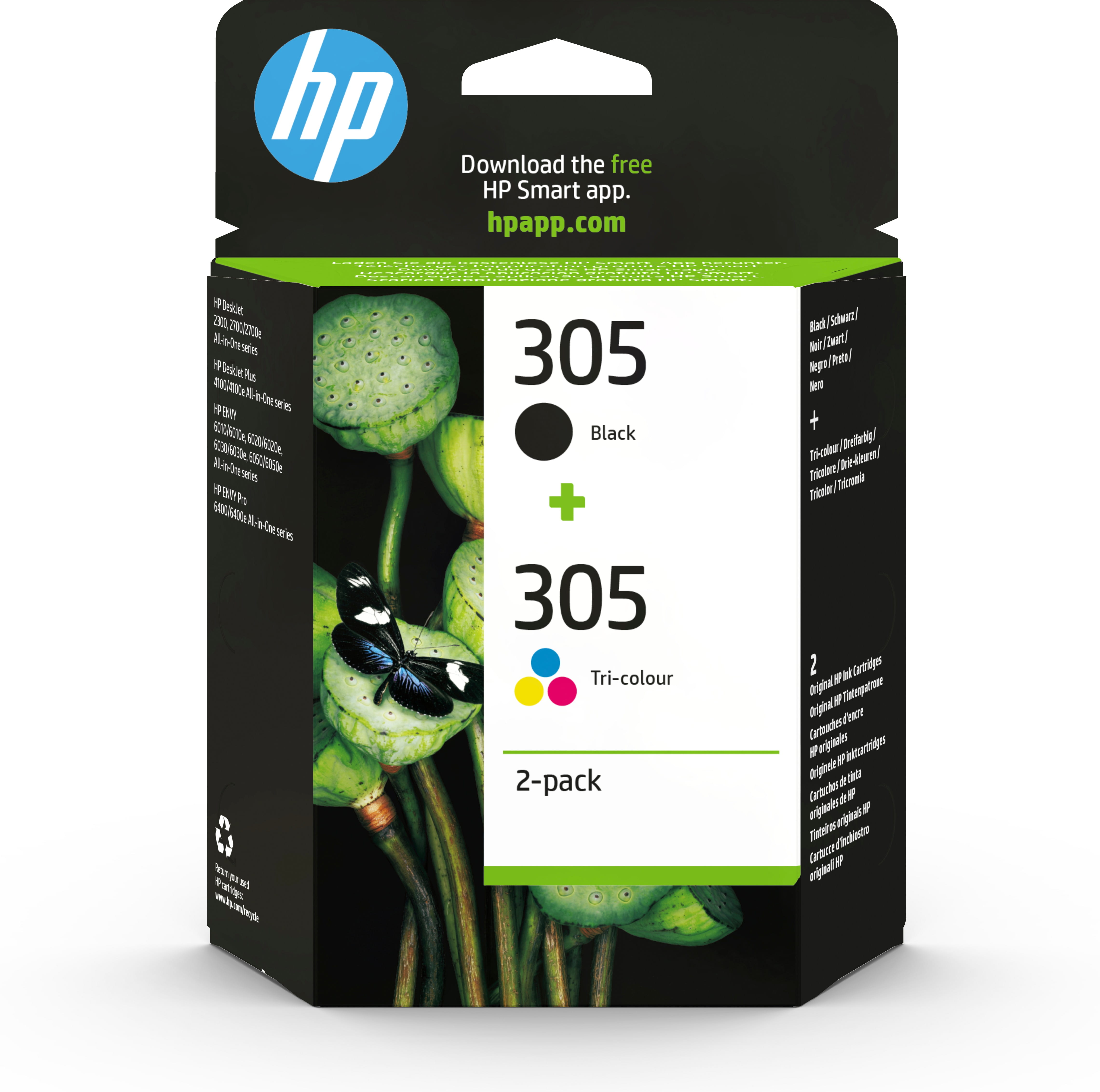 HP 305 2er-Pack Cyan/Magenta/Gelb/Schwarz Original Druckerpatrone, Standardertrag, Schwarz, Cyan, Magenta, Gelb, Tinte auf Farbstoffbasis, Tinte auf Pigmentbasis, 2 Stück(e), 120 Seiten
