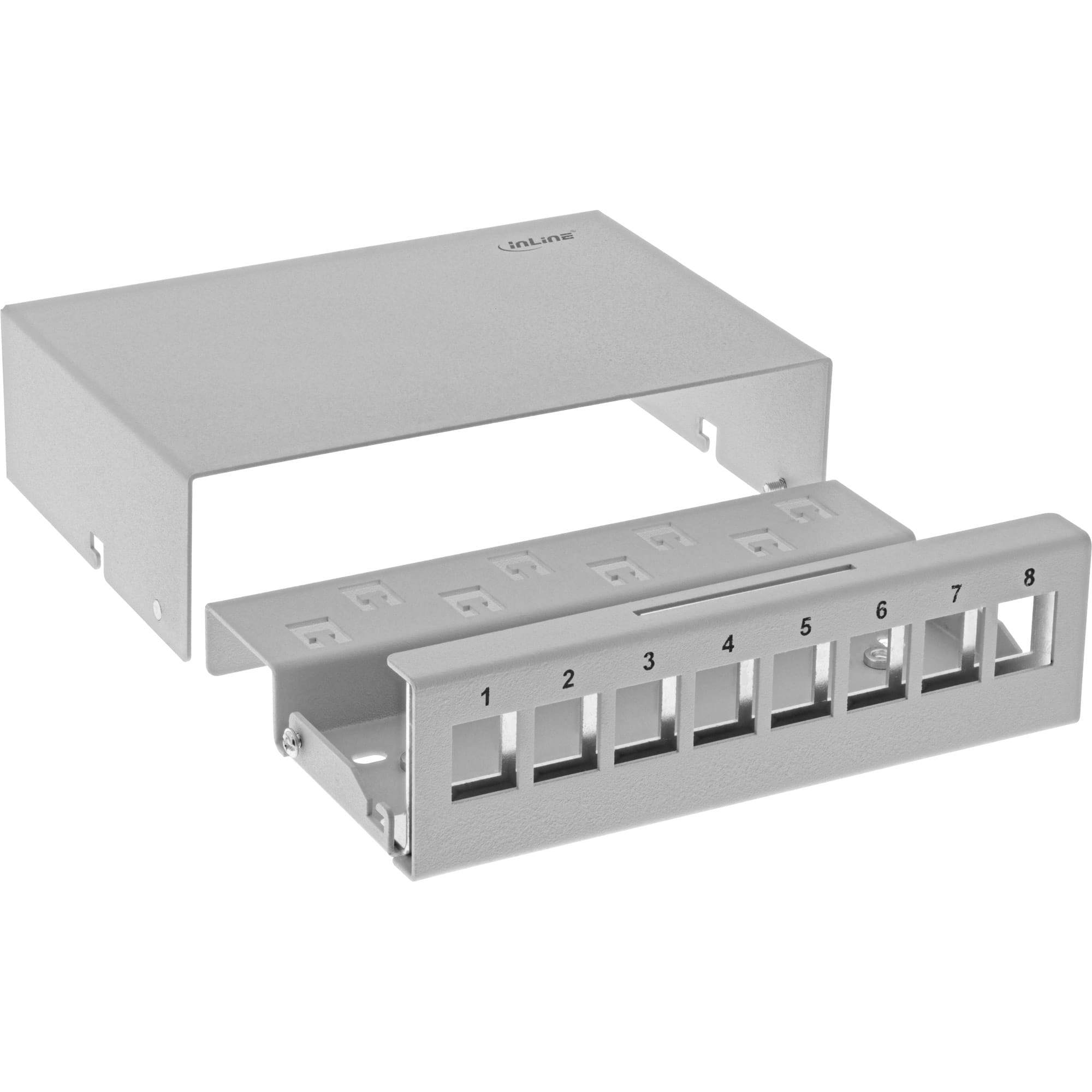 InLine Patchfeld-Dose Aufputz für 8x Keystone RJ45 - Metall - lichtgrau RAL7035