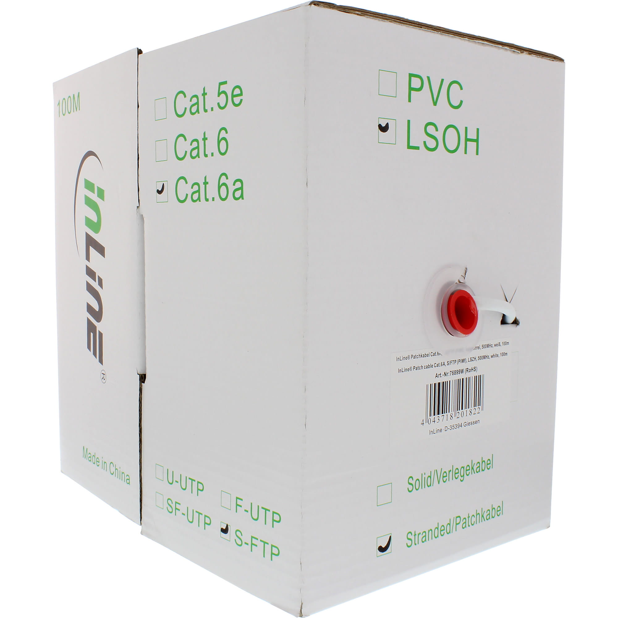 InLine Patchkab. - S/FTP (PiMf) - Cat.6A - 500MHz - halogenfrei - Kupfer - weiß - 100m