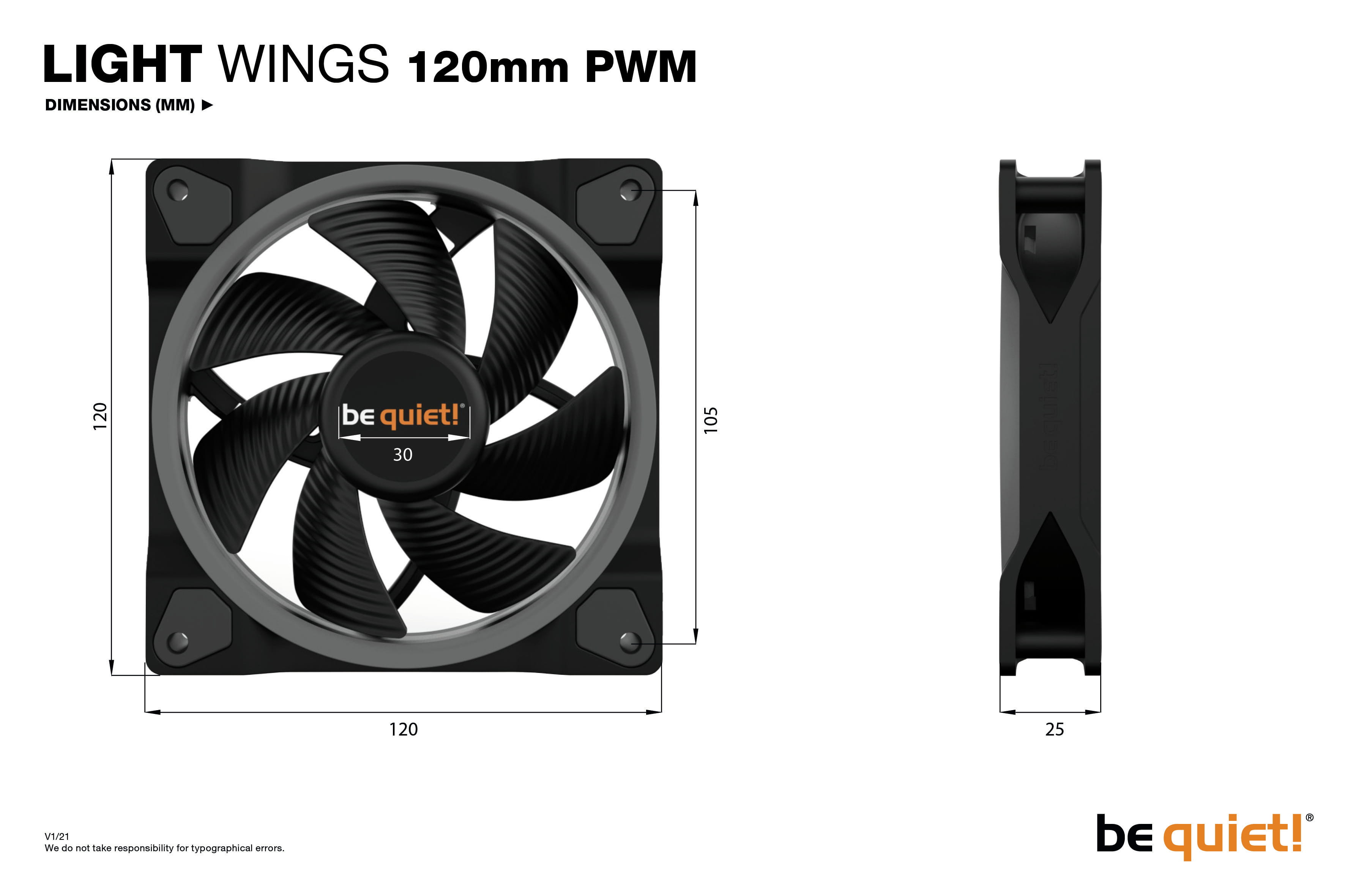 Be Quiet! Light Wings - Gehäuselüfter - PWM - 120 mm - Schwarz (Packung mit 3)