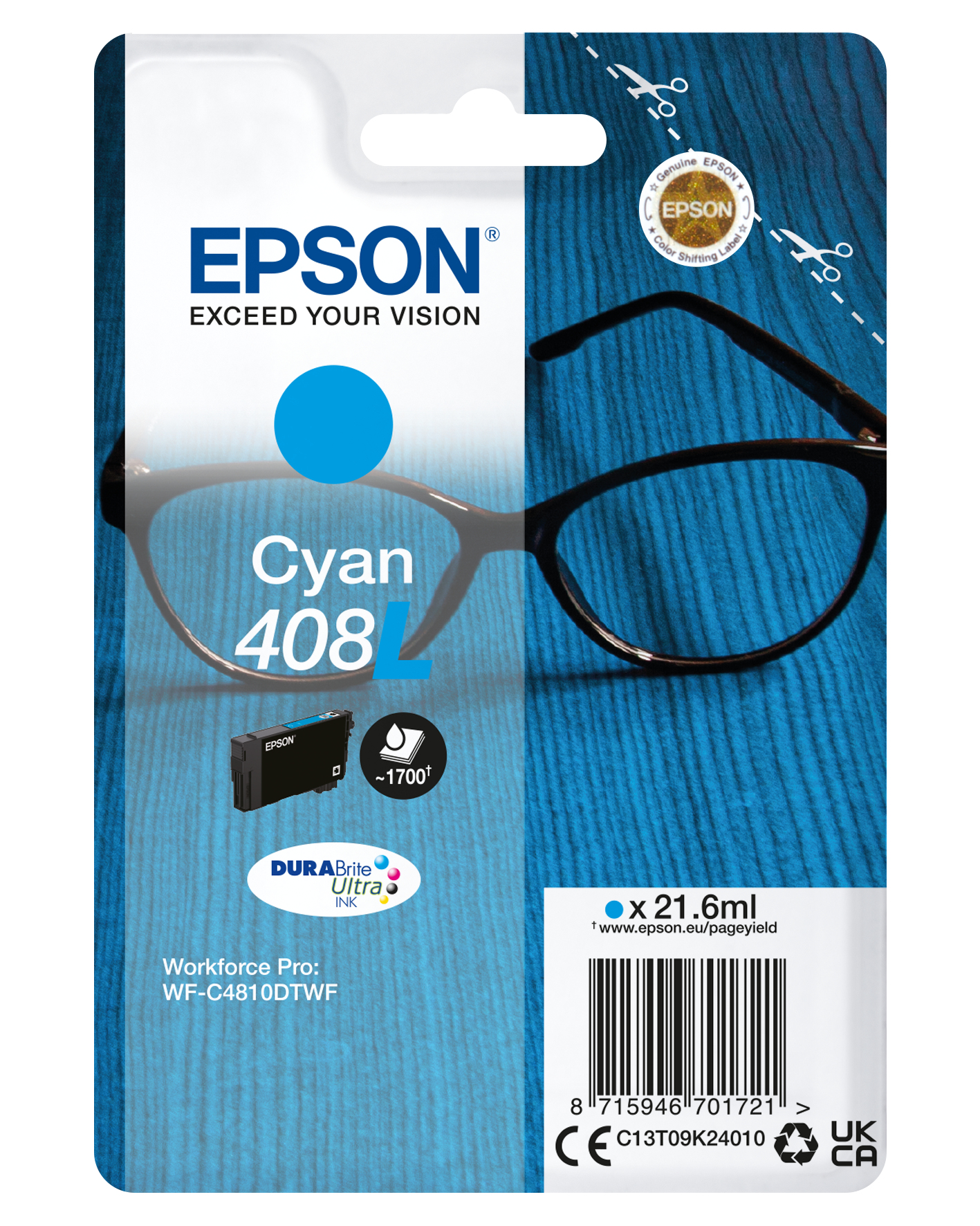 Epson 408L - 21.6 ml - Cyan - original - Blisterverpackung