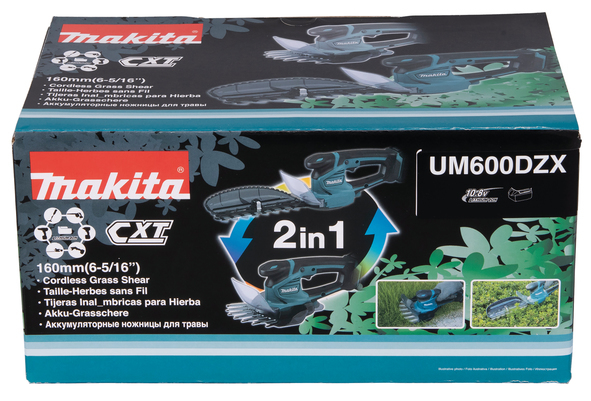 Makita UM600DZX, Schwarz, Blau, 75 dB, 2,5 m/s², 1,5 m/s², 12 V, 90 min