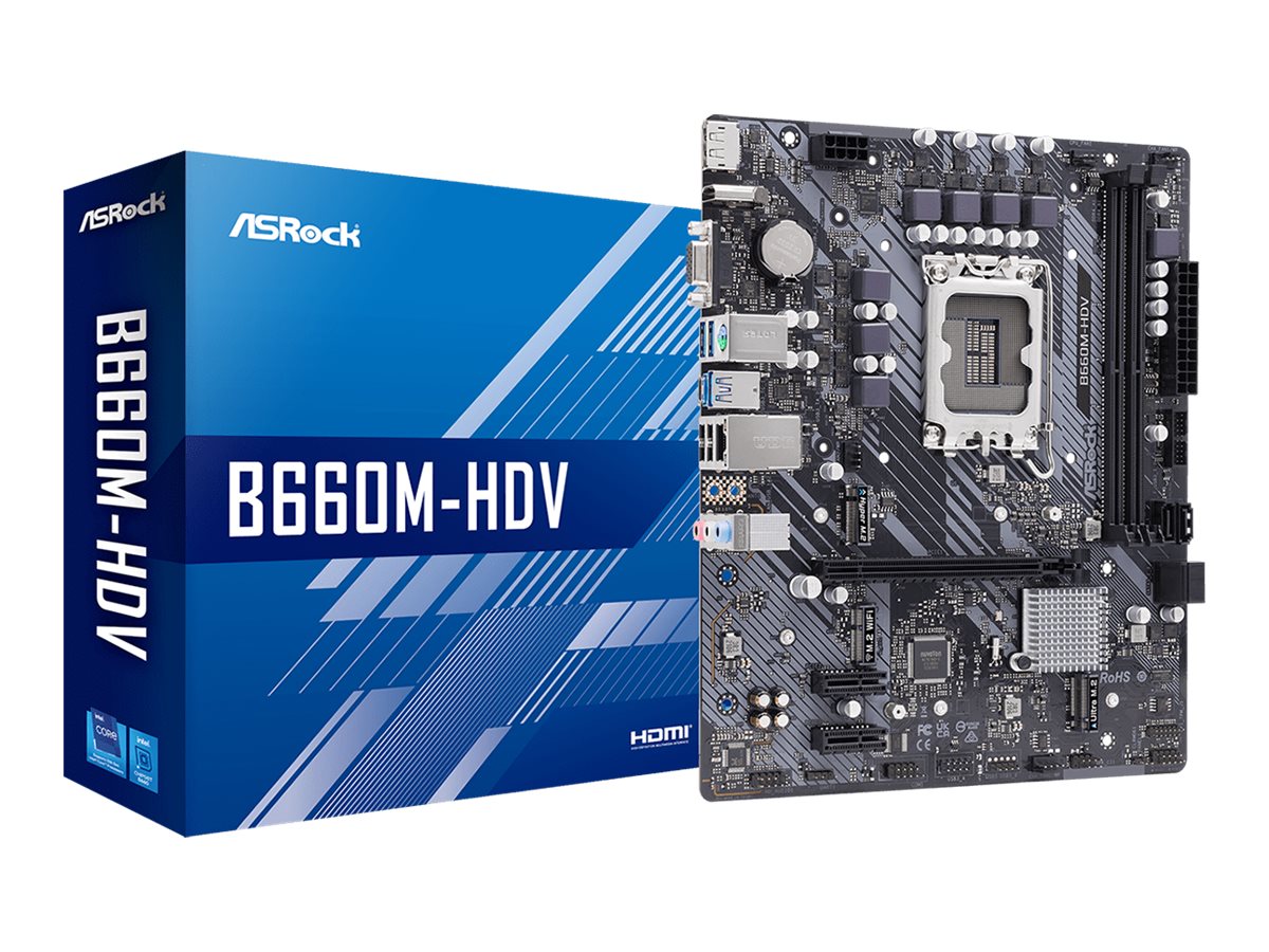 ASRock B660M-HDV - Motherboard - micro ATX - LGA1700 Sockel - B660 Chipsatz - USB 3.2 Gen 1, USB-C Gen1 - Gigabit LAN - Onboard-Grafik (CPU erforderlich)