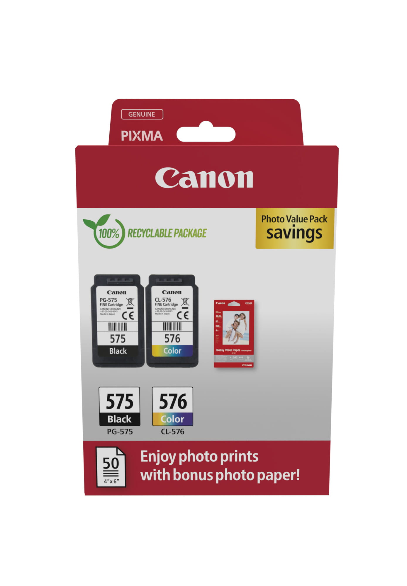 Canon PG-575/CL-576 Photo Paper Value Pack - 2er-Pack - Schwarz, Farbe (Cyan, Magenta, Gelb)