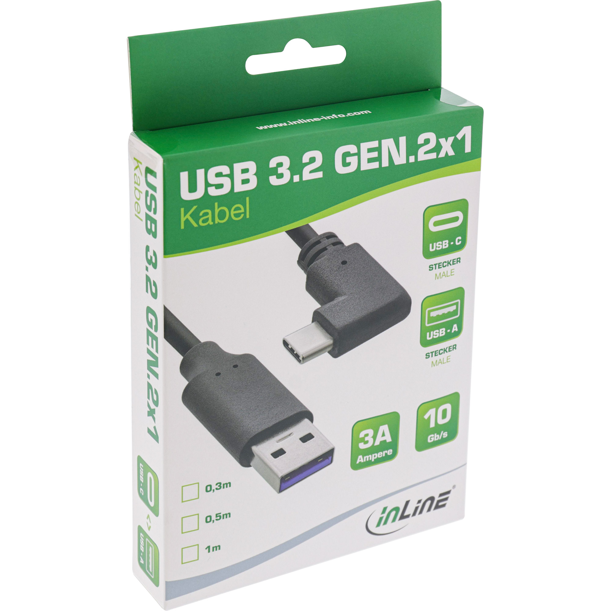 InLine USB 3.2 Kabel - USB-C Stecker gewinkelt an A Stecker - schwarz - 1m