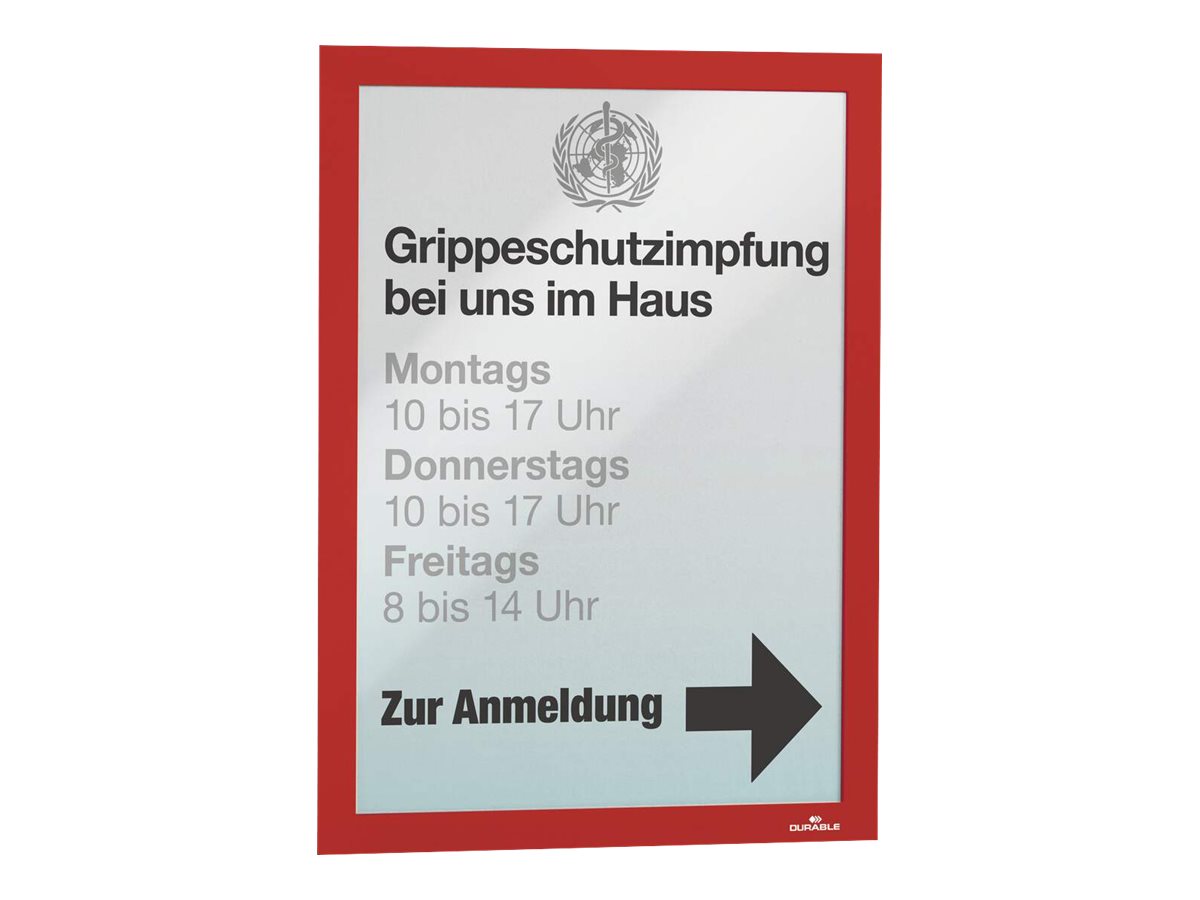 Durable DURAFRAME - Dokumentenhalterung - Oberflächenmontage - für A4 - doppelseitig - Rot (Packung mit 2)
