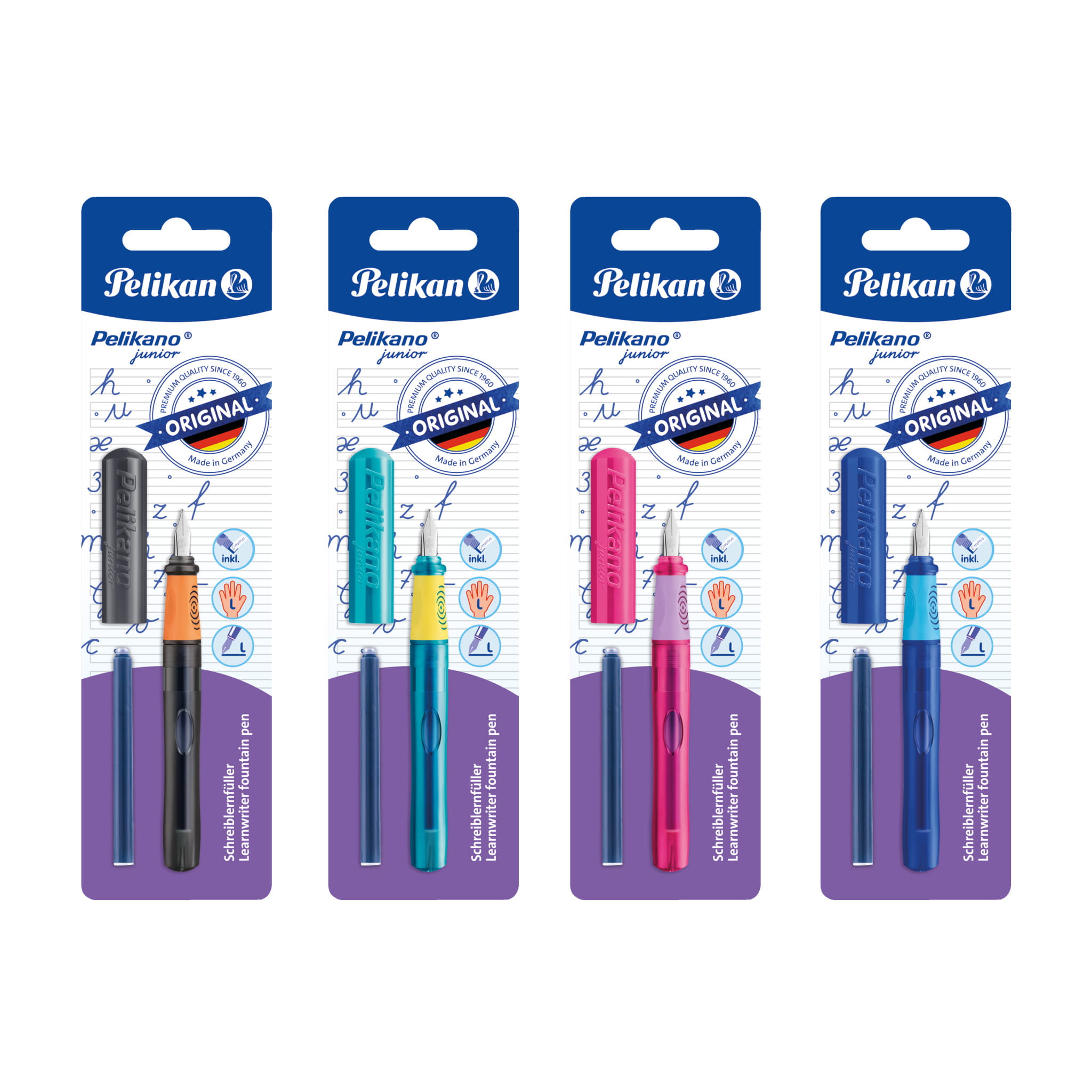 Pelikan 824927, Mehrfarbig, Kartuschenfüllsystem, Blau, Recycelbarer Kunststoff, Edelstahl, Linkshändig