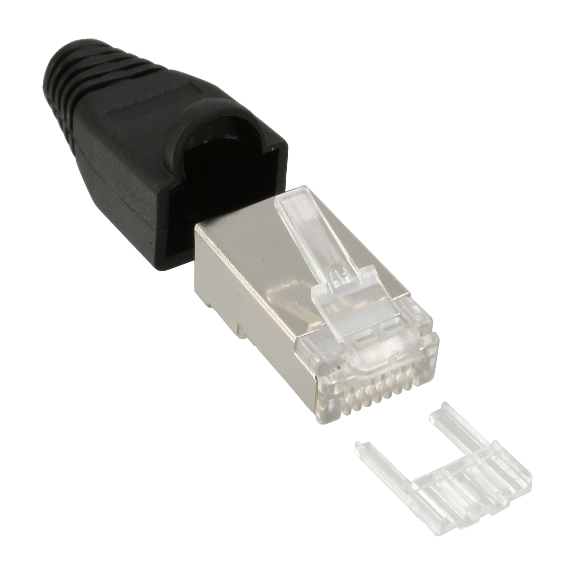 InLine Crimpst. RJ45 geschirmt - Knickschutz schwarz & Einfädelhilfe - 100er Pack