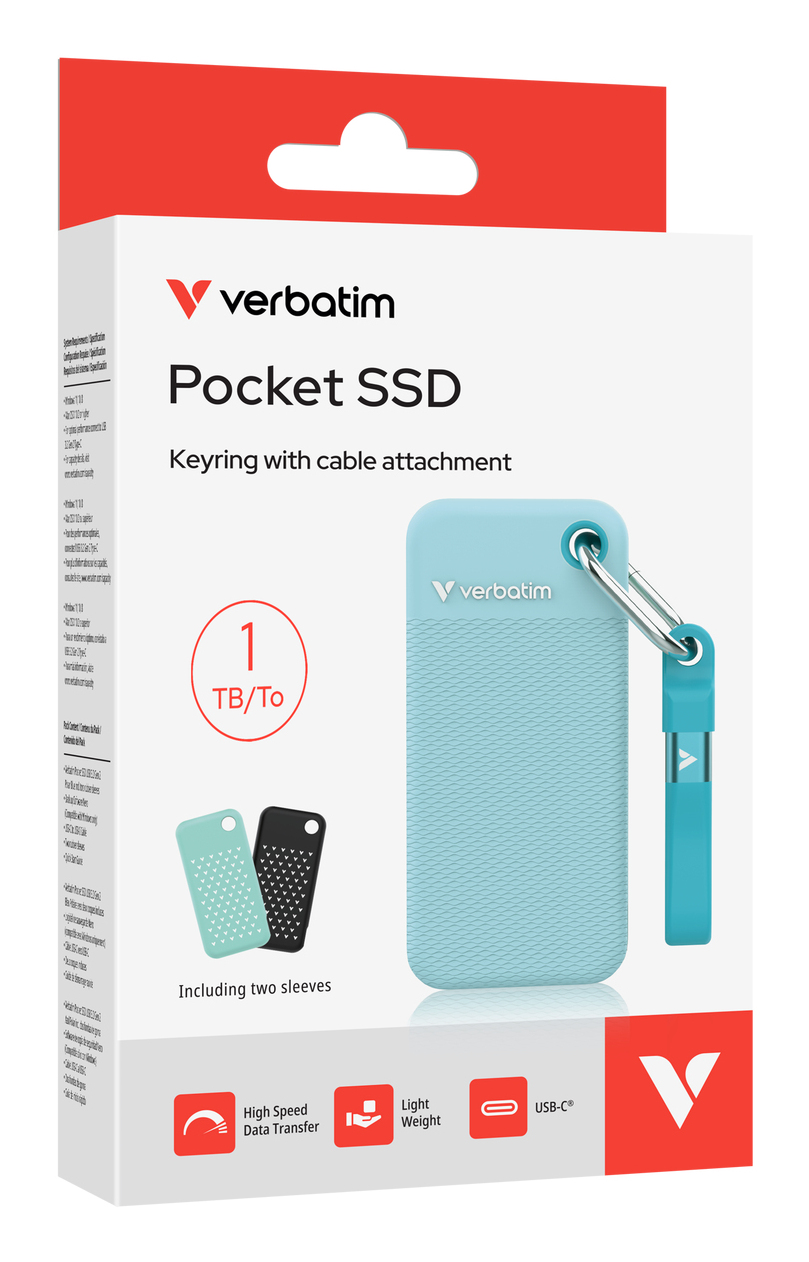 Verbatim Pocket - Color Edition - SSD - 1 TB - Schlüsselanhänger mit Kabelanschluss - extern (tragbar)