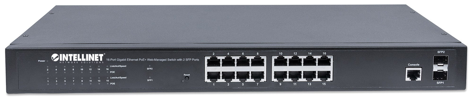Intellinet 16-Port Gigabit Ethernet PoE+ Web-Managed Switch with 2 SFP Ports, 16 x PoE ports, IEEE 802.3at/af Power over Ethernet (PoE+/PoE)