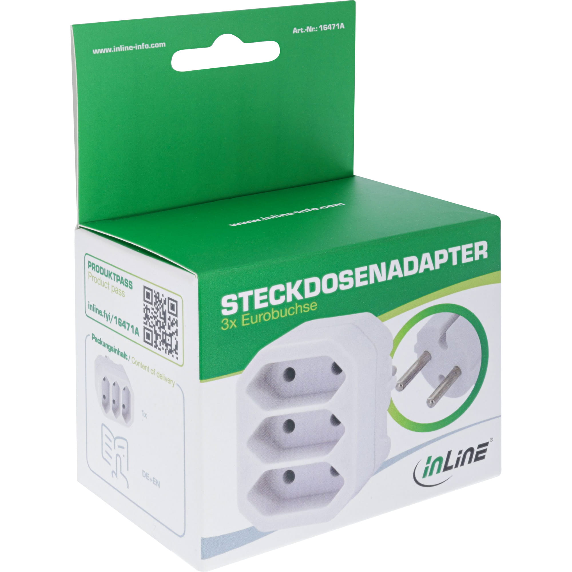 InLine Steckdosenadapter - Schutzkontakt-Stecker auf 3x Eurobuchse