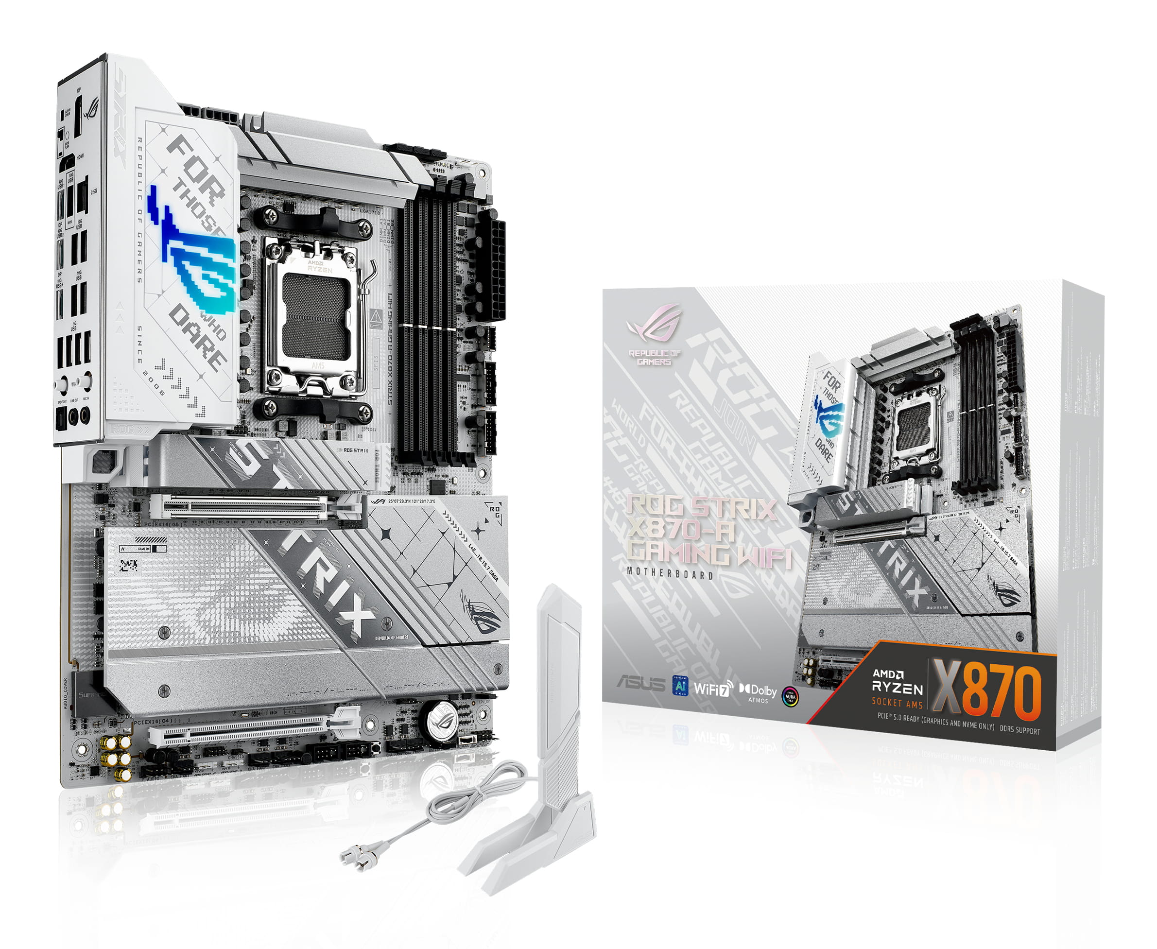 ASUS ROG STRIX X870-A GAMING WIFI - Motherboard - ATX - Socket AM5 - AMD X870 Chipsatz - USB4, USB 3.2 Gen 2, USB-C 3.2 Gen2, USB 3.2 Gen 1, USB-C 3.2 Gen 2x2 - Wi-Fi 7, 2.5 Gigabit LAN, Bluetooth - Onboard-Grafik (CPU erforderlich)