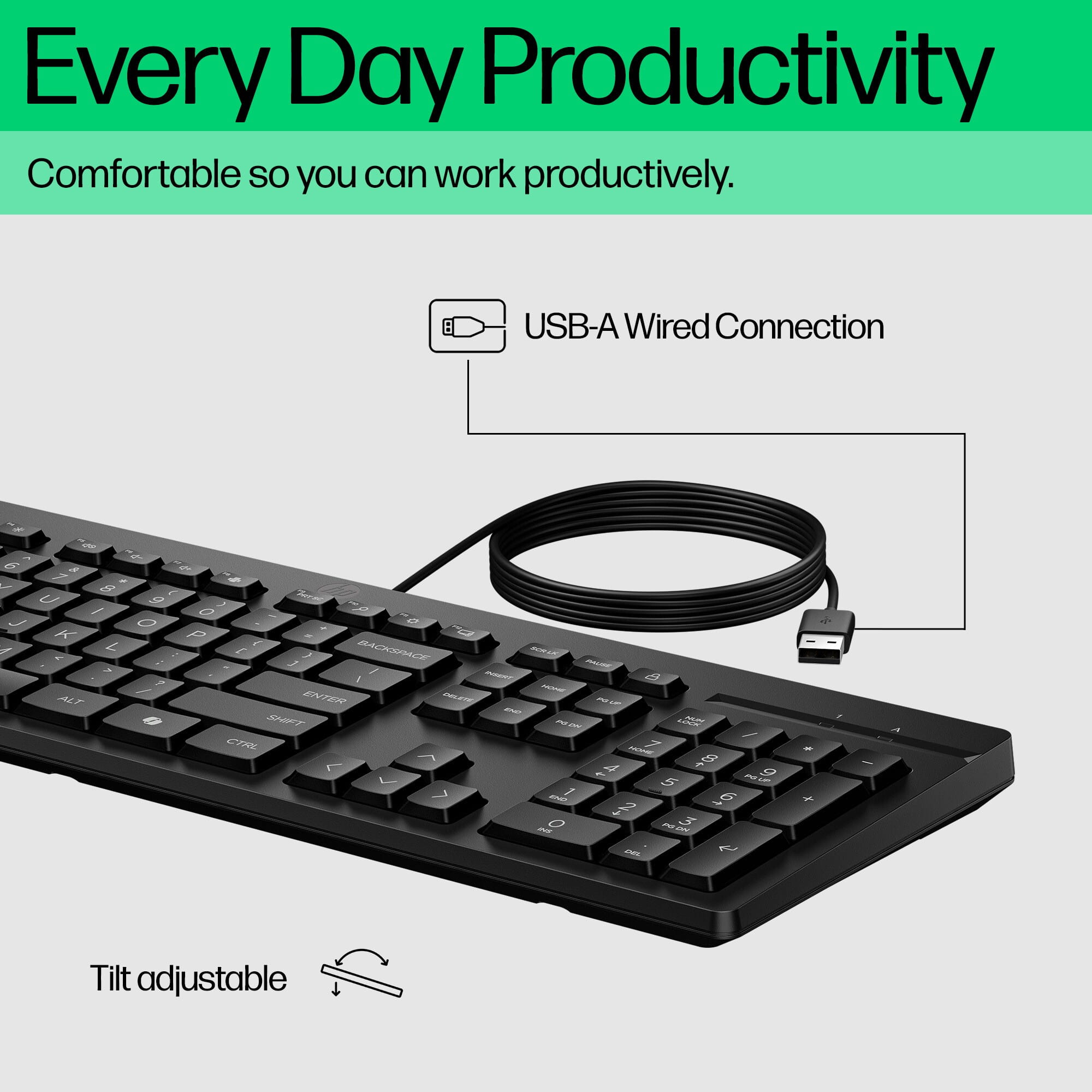HP 125 Kabelgebundene Tastatur, Volle Größe (100%), Kabelgebunden, USB, Schwarz