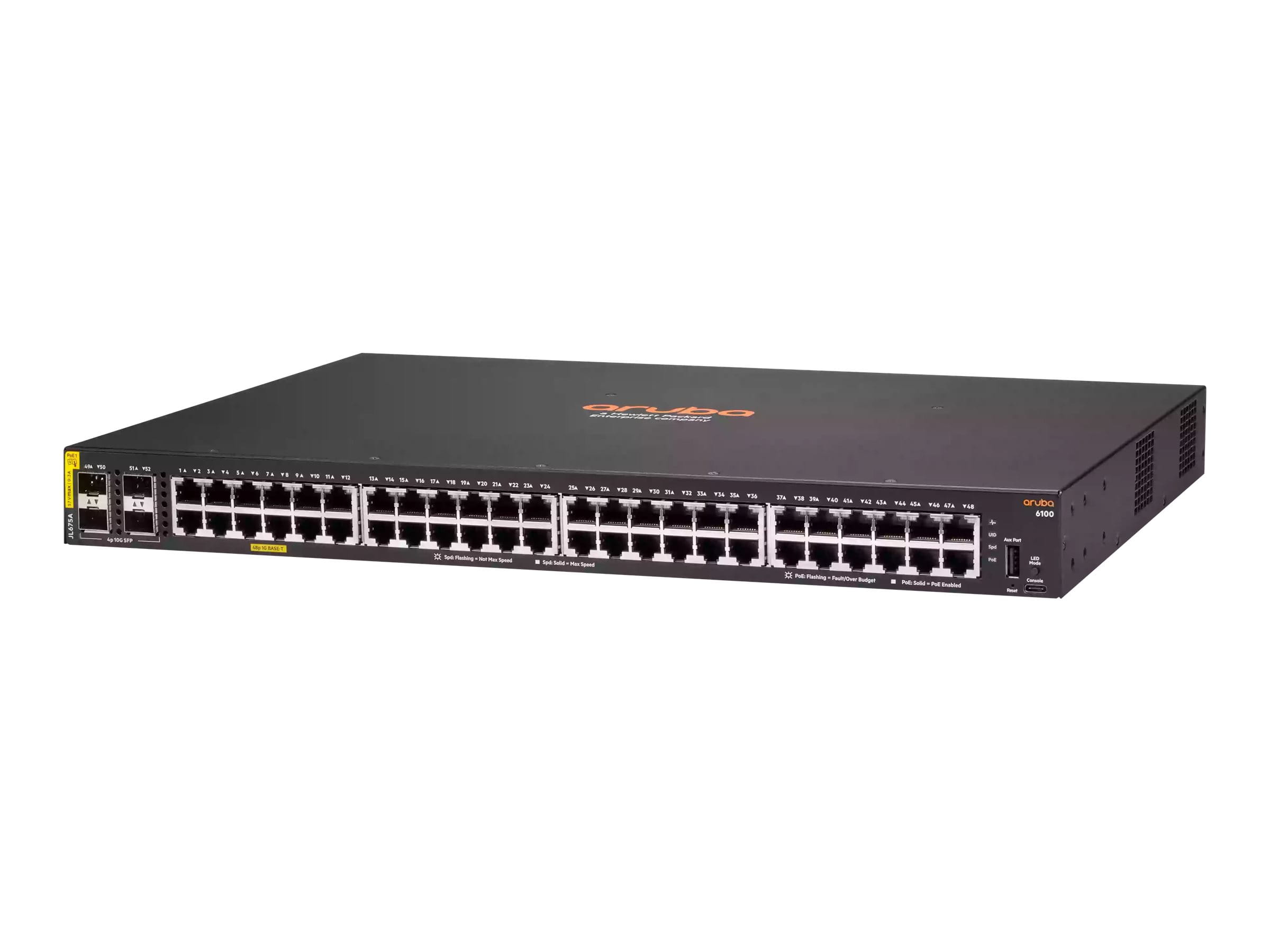 HPE Aruba Networking 6100 48G Class4 PoE 4SFP+ 370W Switch - Switch - managed - 48 x 10/100/1000 (PoE+)