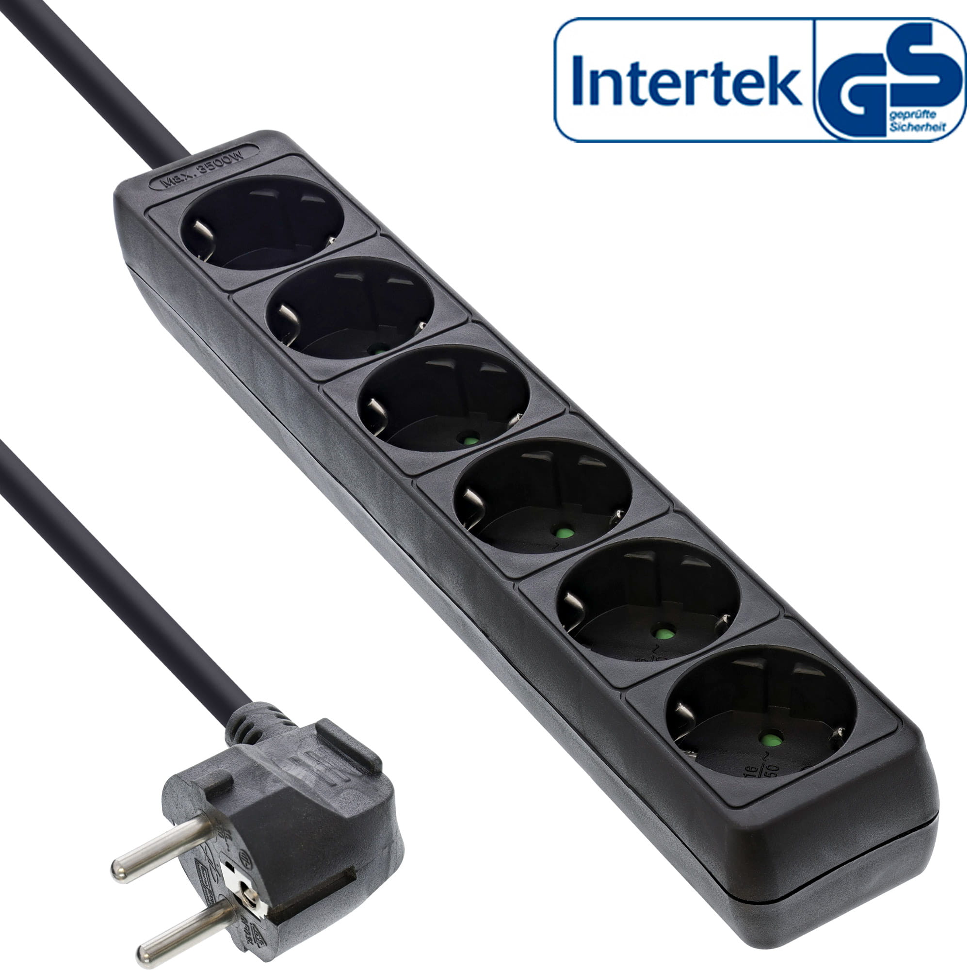 InLine Steckdosenleiste - 6-fach Schutzkontakt - schwarz - 3m InLine Steckdosenleiste - 6-fach Schutzkontakt - schwarz - 3m