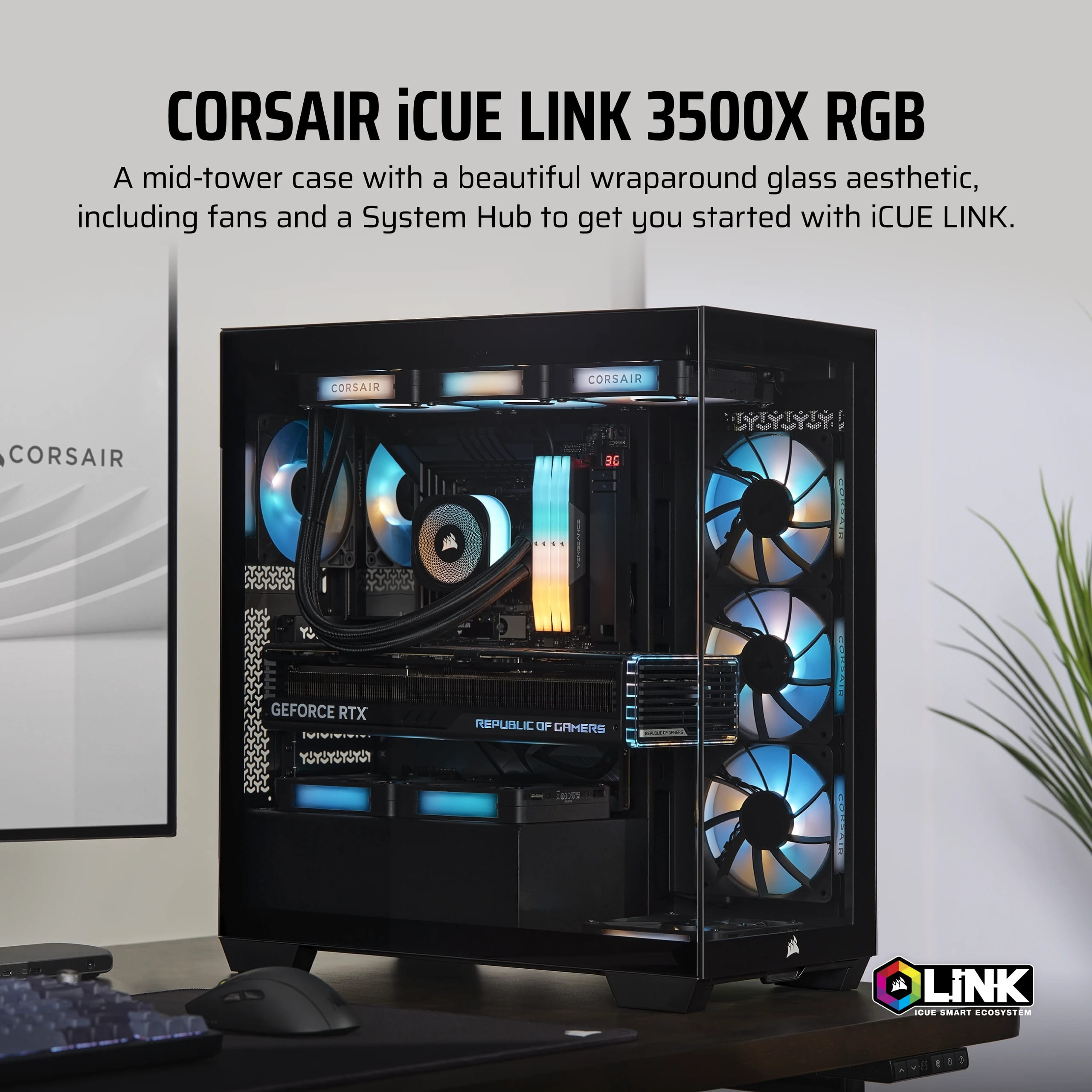 Corsair iCUE LINK 3500X RGB - Mid tower - E-ATX - Seitenteil mit Fenster (gehärtetes Glas)