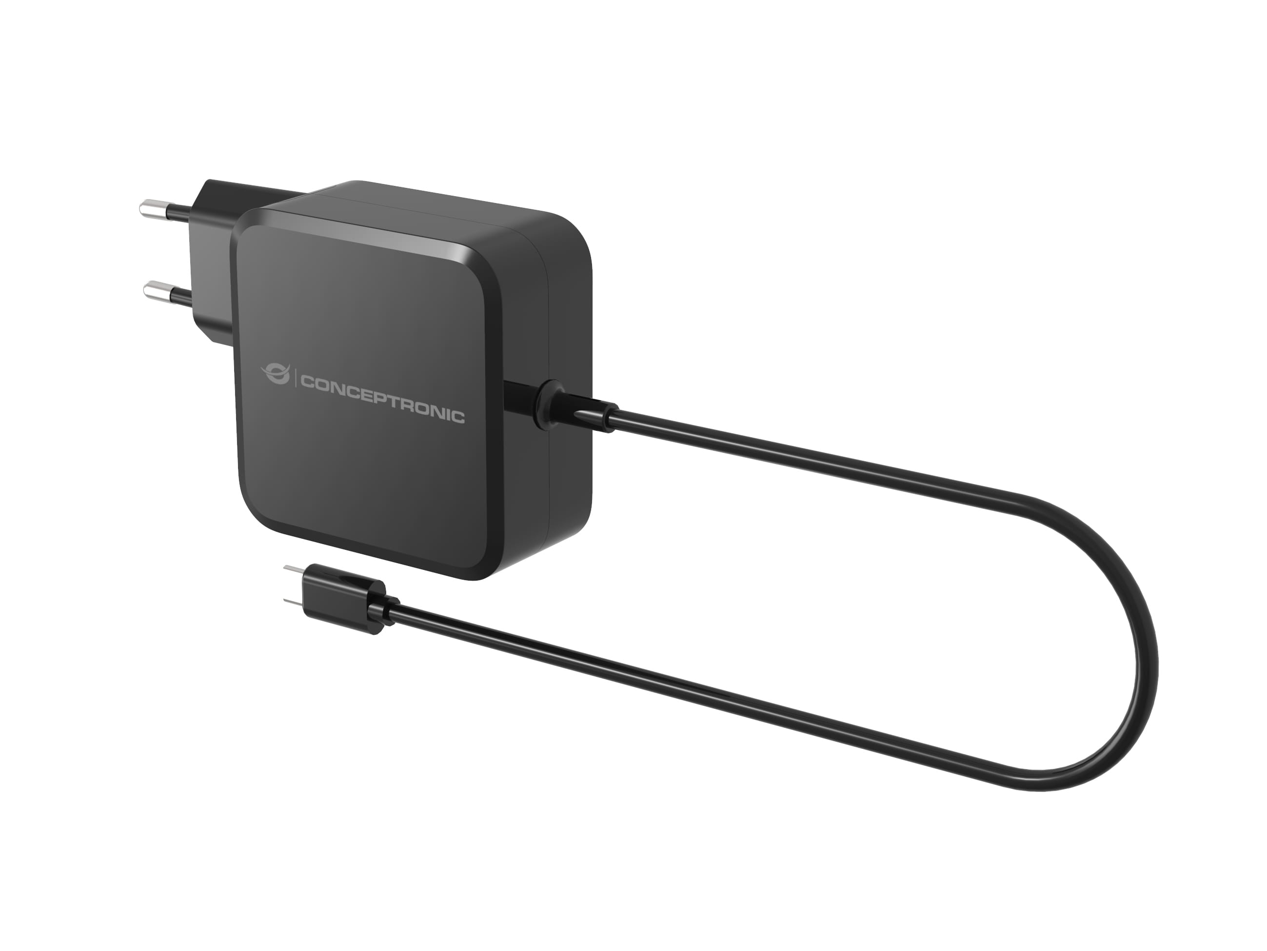 Conceptronic OZUL05BE 100W GaN USB-PD-Ladegerät, Eingebautes USB-C-Kabel, Drinnen, AC, 20 V, 1,8 m, Schwarz