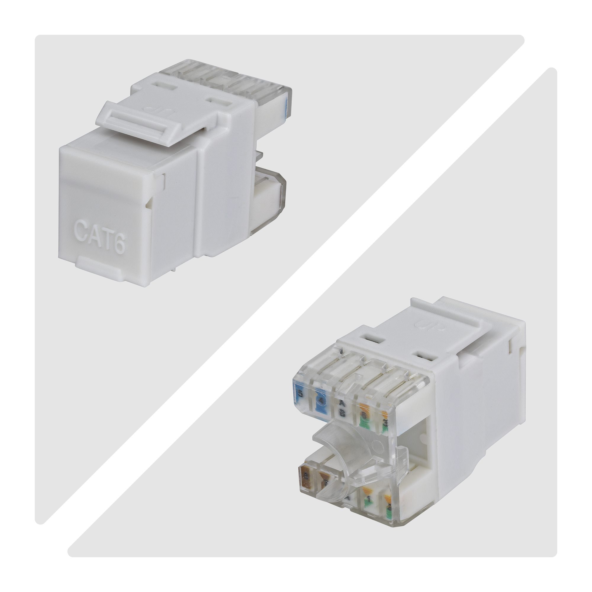 StarTech.com Cat6 Keystone Jack Modul, 24er-Pack RJ45 Ethernet Keystone Buchse, UTP Cat6 Wandbuchse, 180 Grad 110 Punch Down Buchse, Weiß, Flach, Weiß, RJ-45, Buchse, Buchse, 10GBase-T