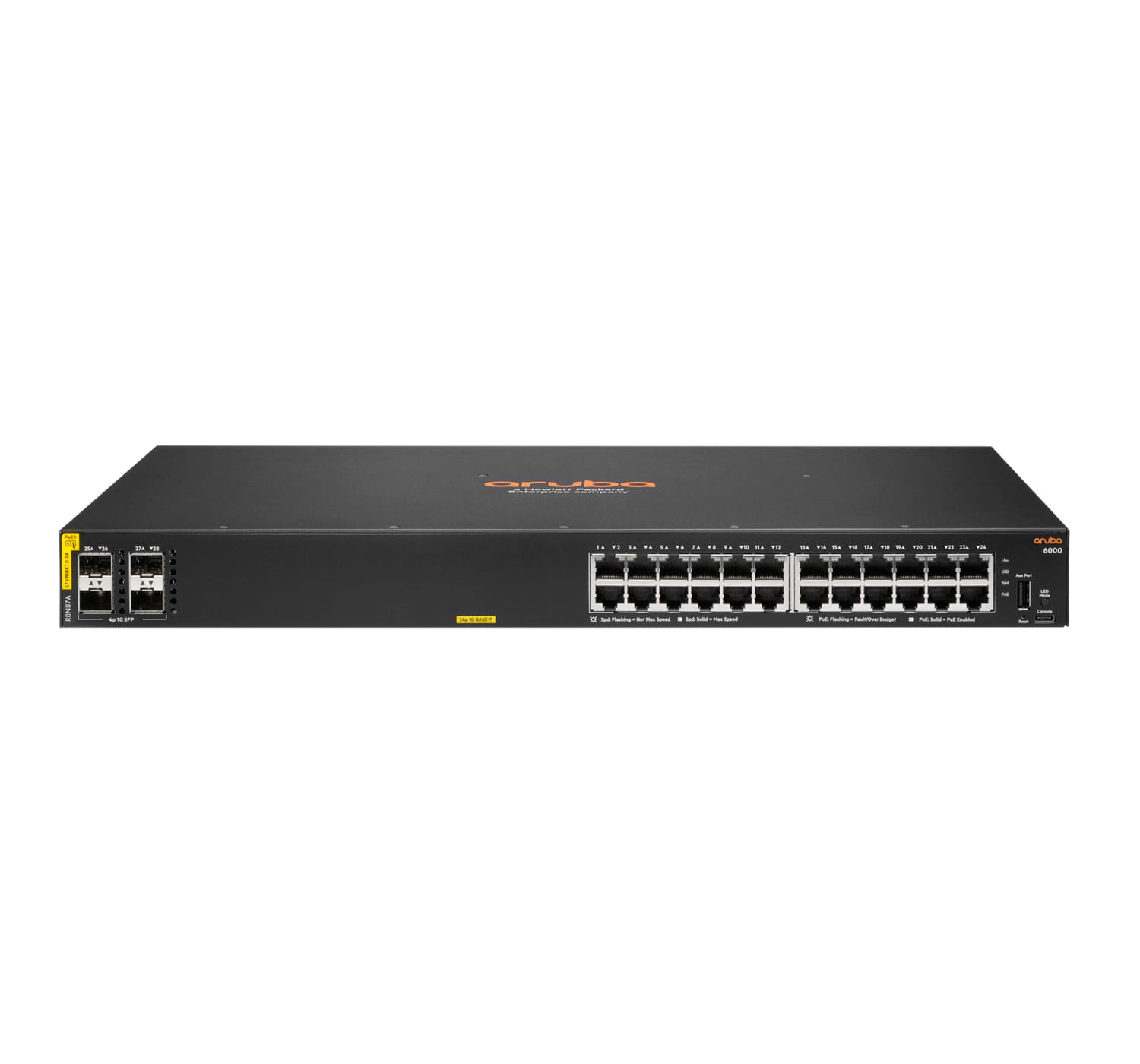 HPE Aruba Networking 6000 24G Class4 PoE 4SFP 370W Switch - Switch - managed - 24 x 10/100/1000 (PoE+)