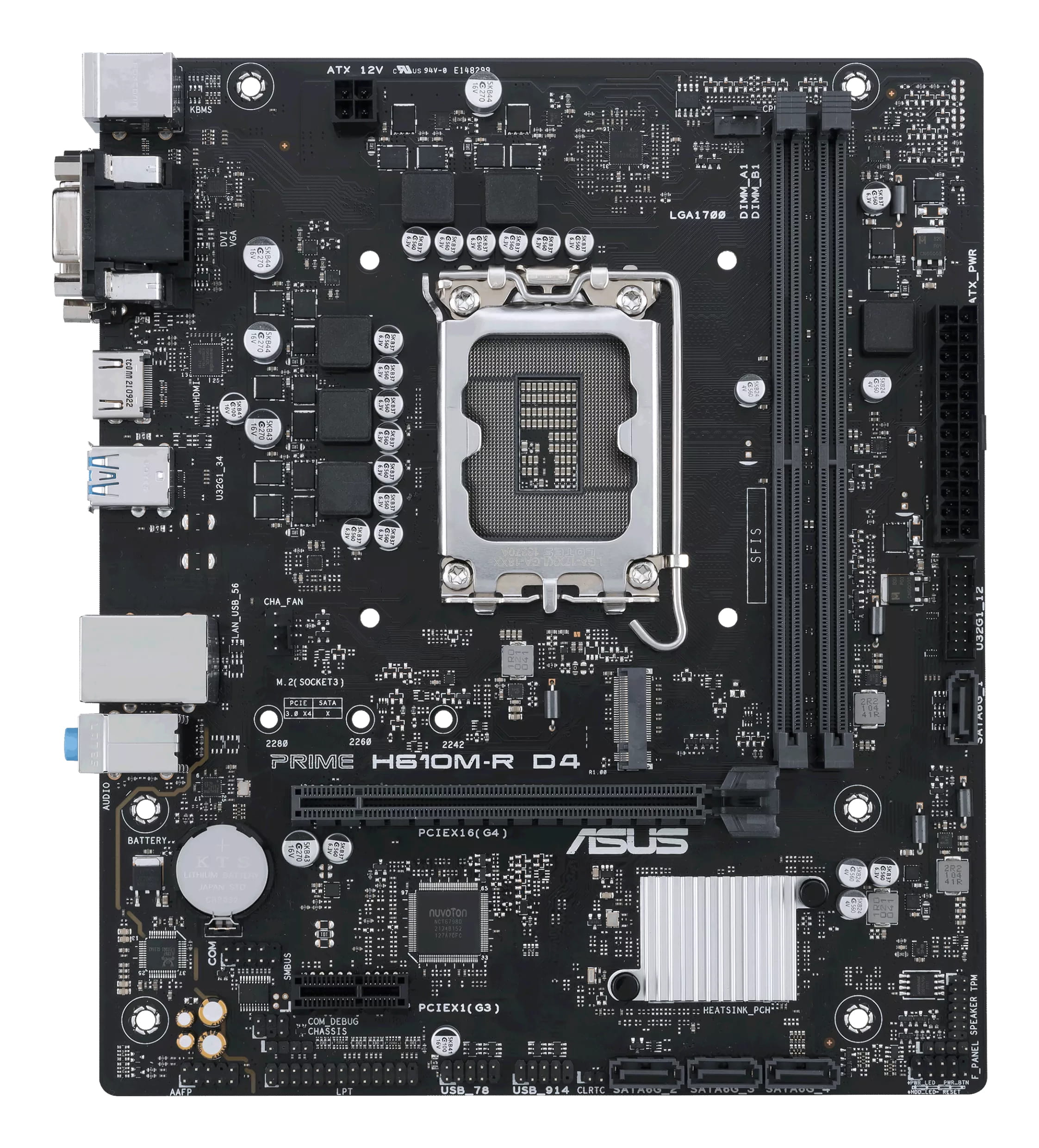 ASUS PRIME H610M-R D4 - Motherboard - micro ATX - LGA1700 Sockel - H610 Chipsatz - USB 3.2 Gen 1 - Gigabit LAN - Onboard-Grafik (CPU erforderlich)