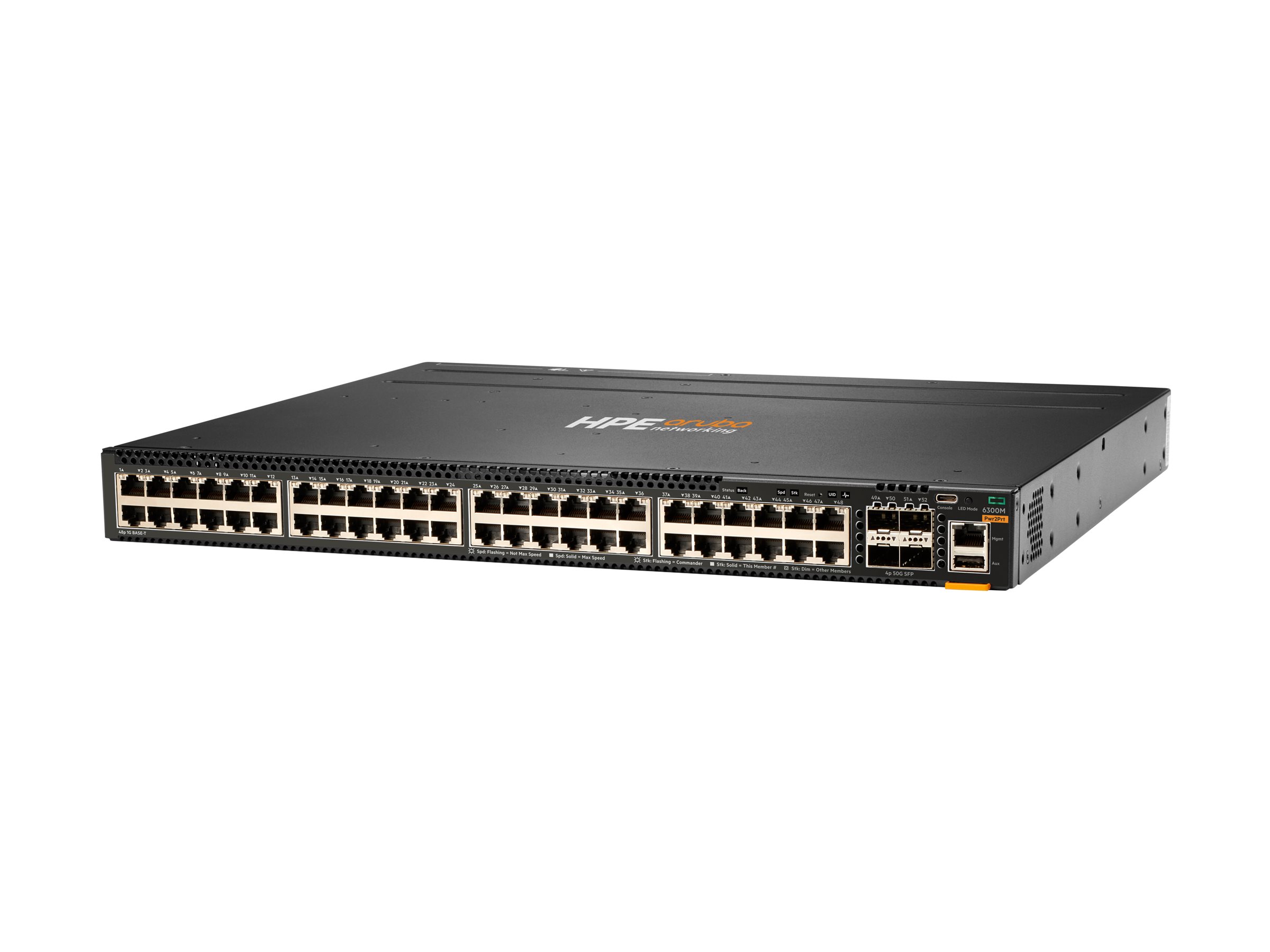 HPE Aruba Networking 6300M - Switch - L3 - managed - 48 x 10/100/1000 + 4 x 1 Gigabit / 10 Gigabit / 25 Gigabit / 50 Gigabit SFP56 (Uplink / Stacking)